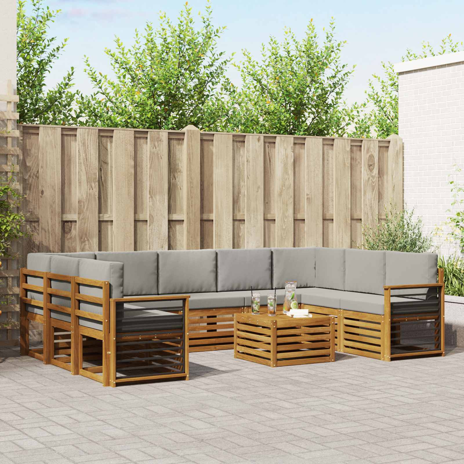 vidaXL Outdoor-Sofagarnitur 10 Stk. Natürlich und Hellgrau
