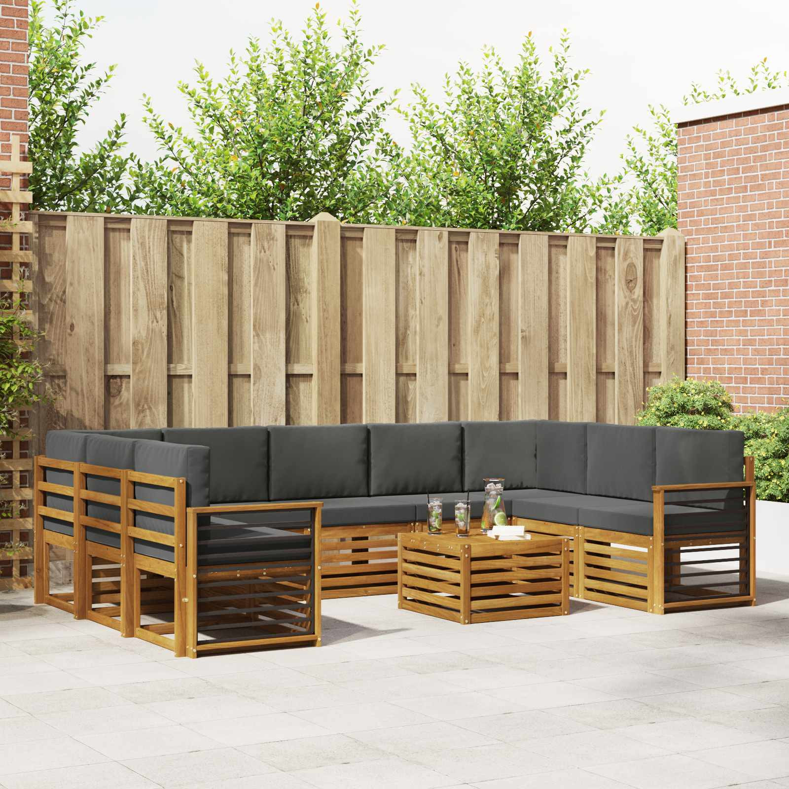 vidaXL Outdoor-Sofagarnitur 10 Stk. Natur und Anthrazit
