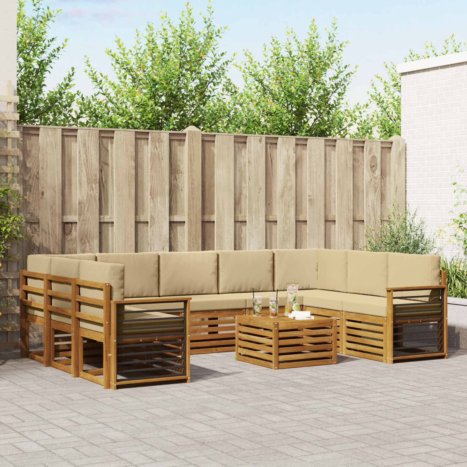 vidaXL Outdoor-Sofagarnitur 10 Stk. Natur und Beige