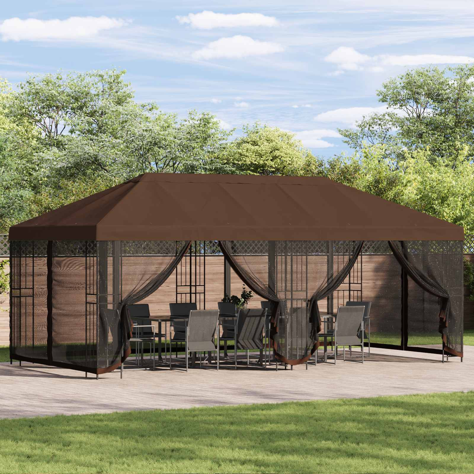 vidaXL Pavillon mit Seitenwänden 6 x 3 m Braun Polyester und Stahl