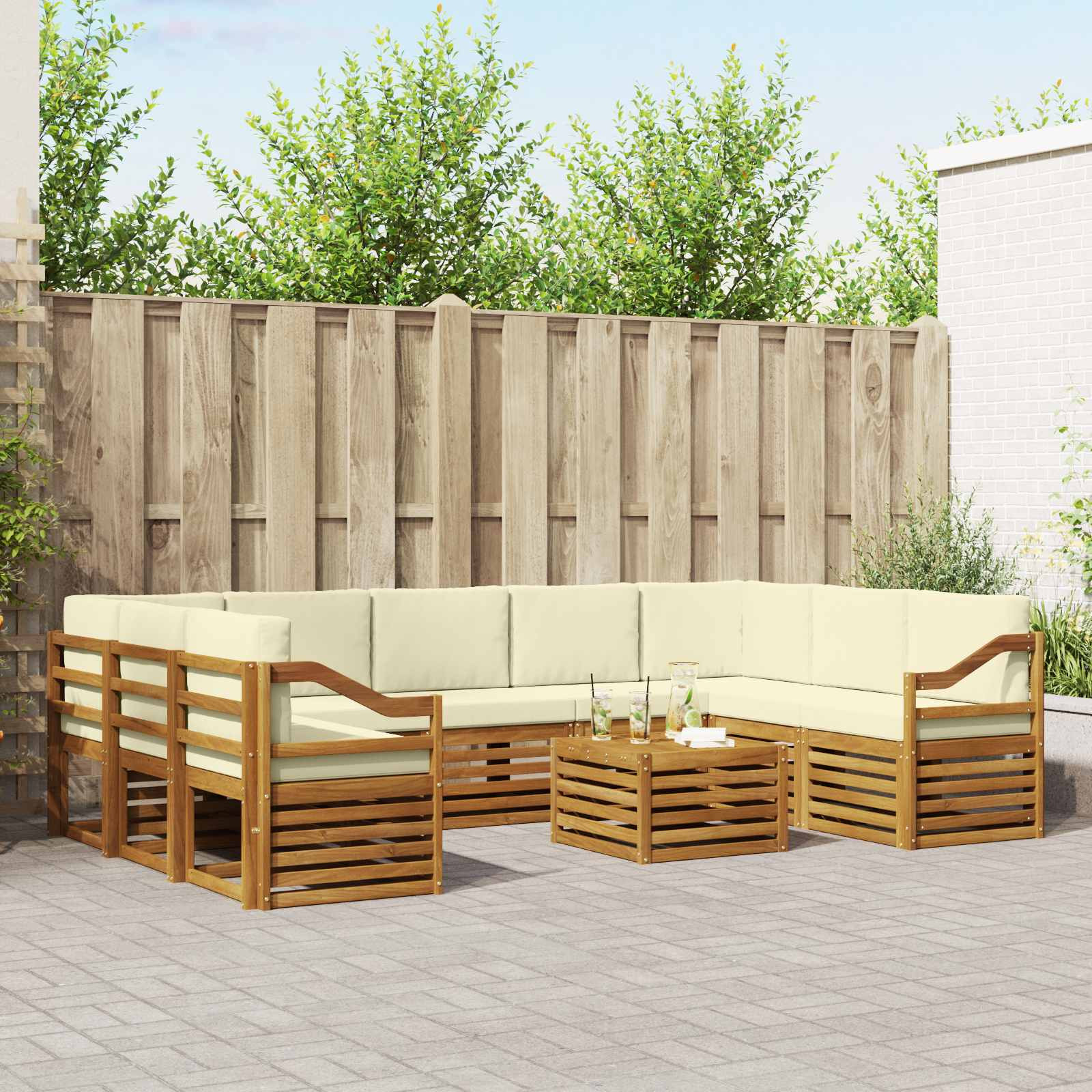 vidaXL Outdoor-Sofagarnitur 10 Stk. Natur und Creme