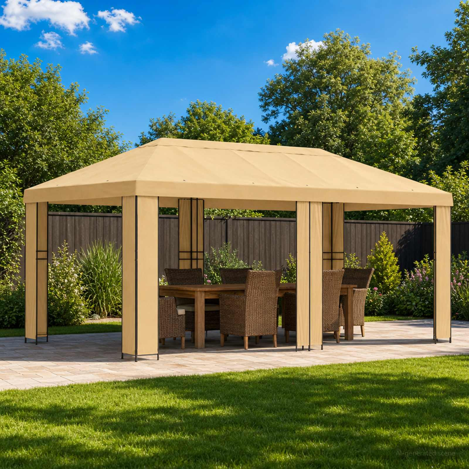 vidaXL Garten Pavillon 6 x 3 m Creme Polyester und Stahl 190 gsm