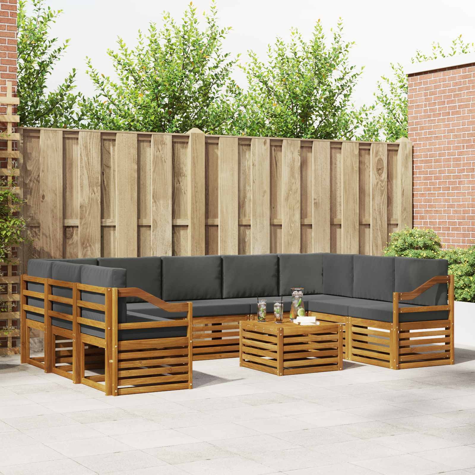 vidaXL Outdoor-Sofagarnitur 10 Stk. Natur und Anthrazit