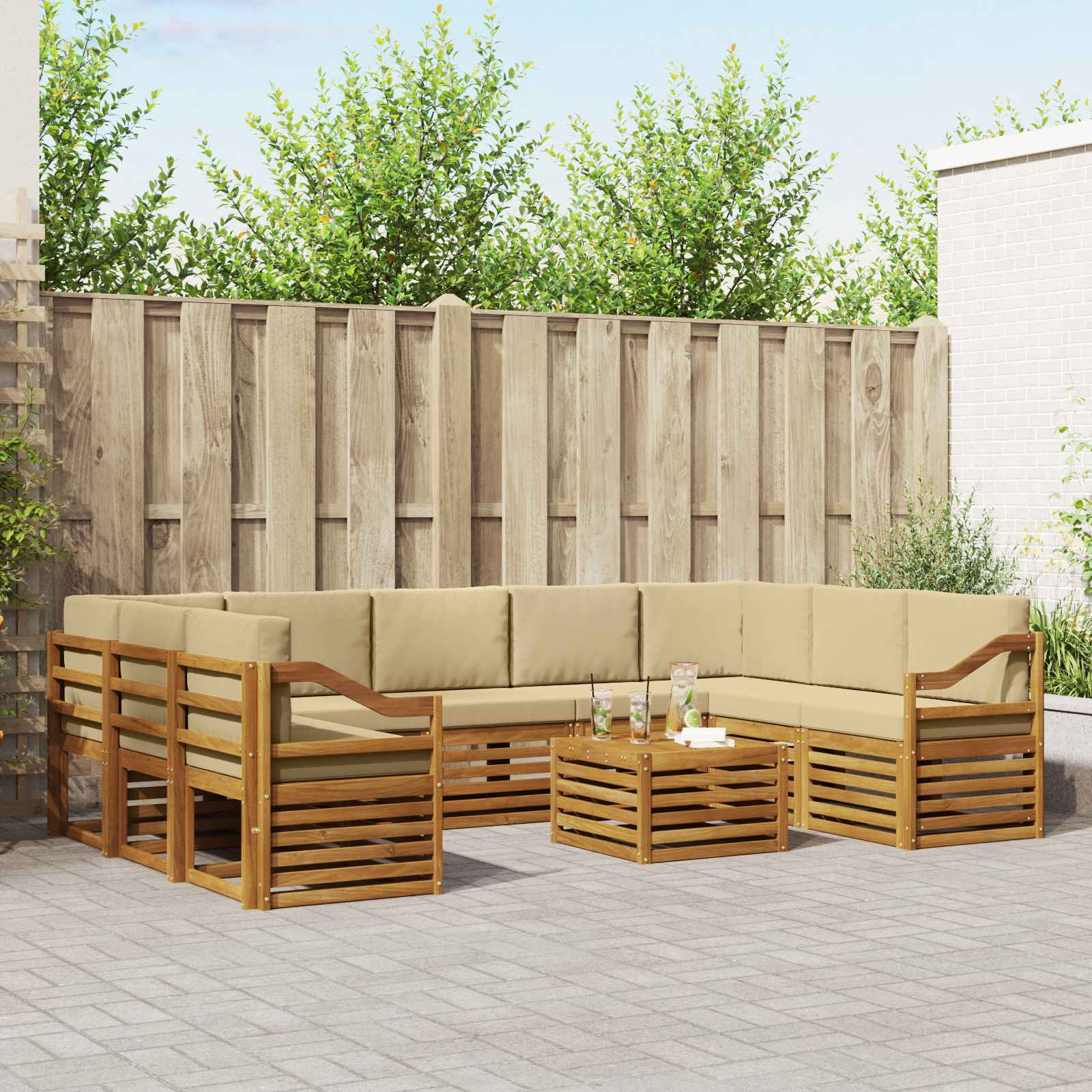 vidaXL Outdoor-Sofagarnitur 10 Stk. Natur und Beige