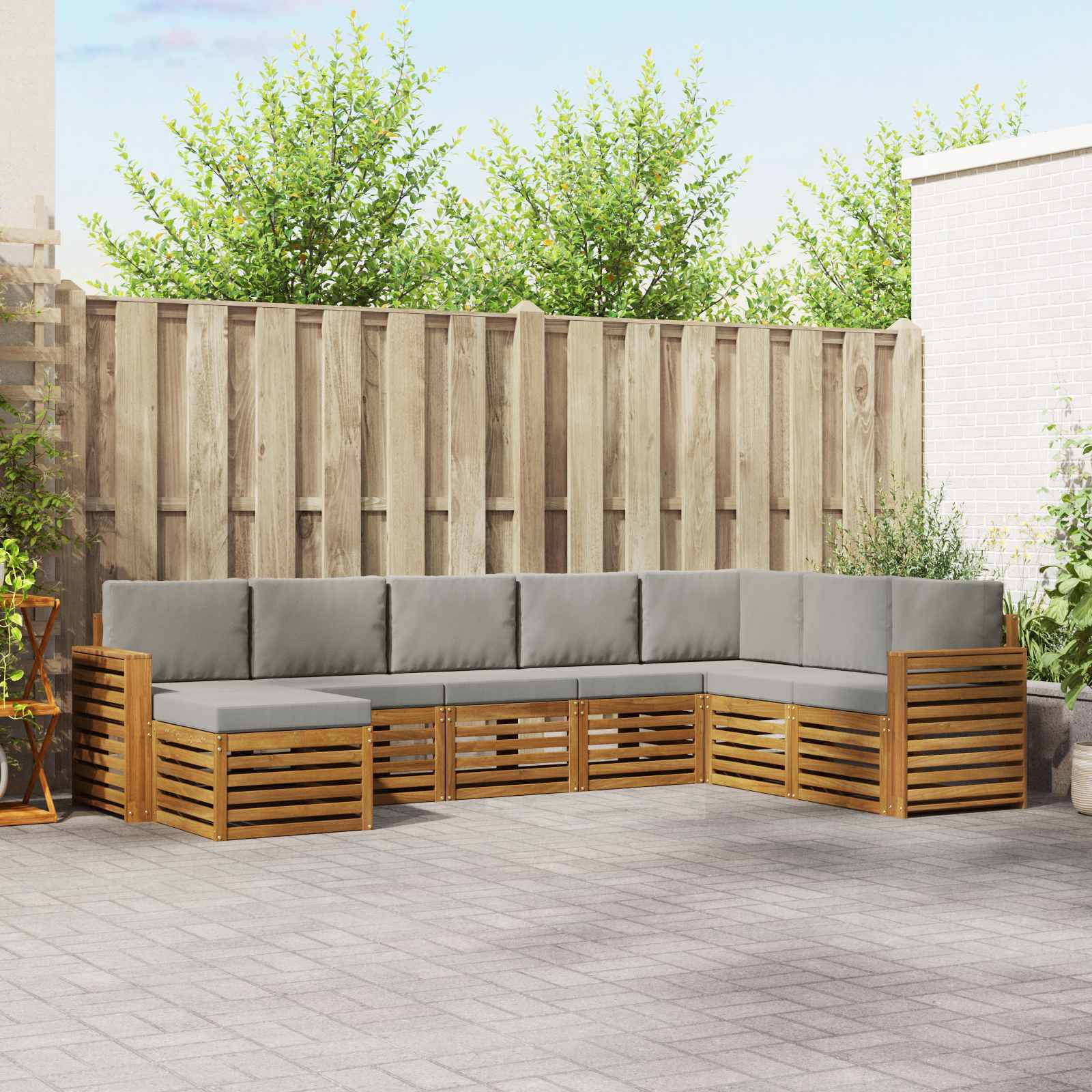 vidaXL Outdoor-Sofagarnitur mit Kissen 8 pcs Natürlich und Hellgrau