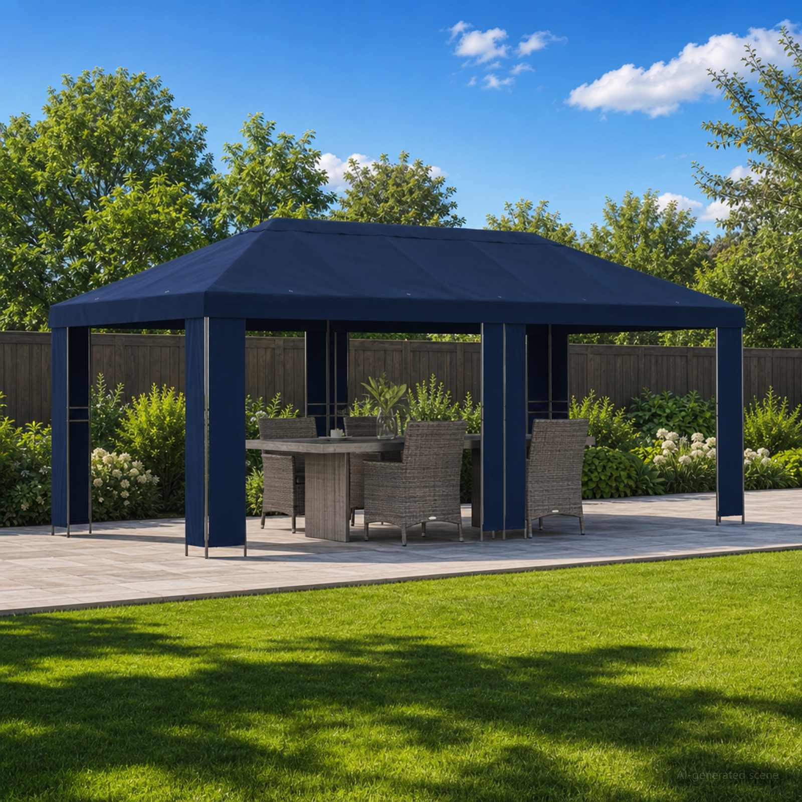 vidaXL Garten Pavillon 6 x 3 m Blau Polyester und Stahl 190 gsm