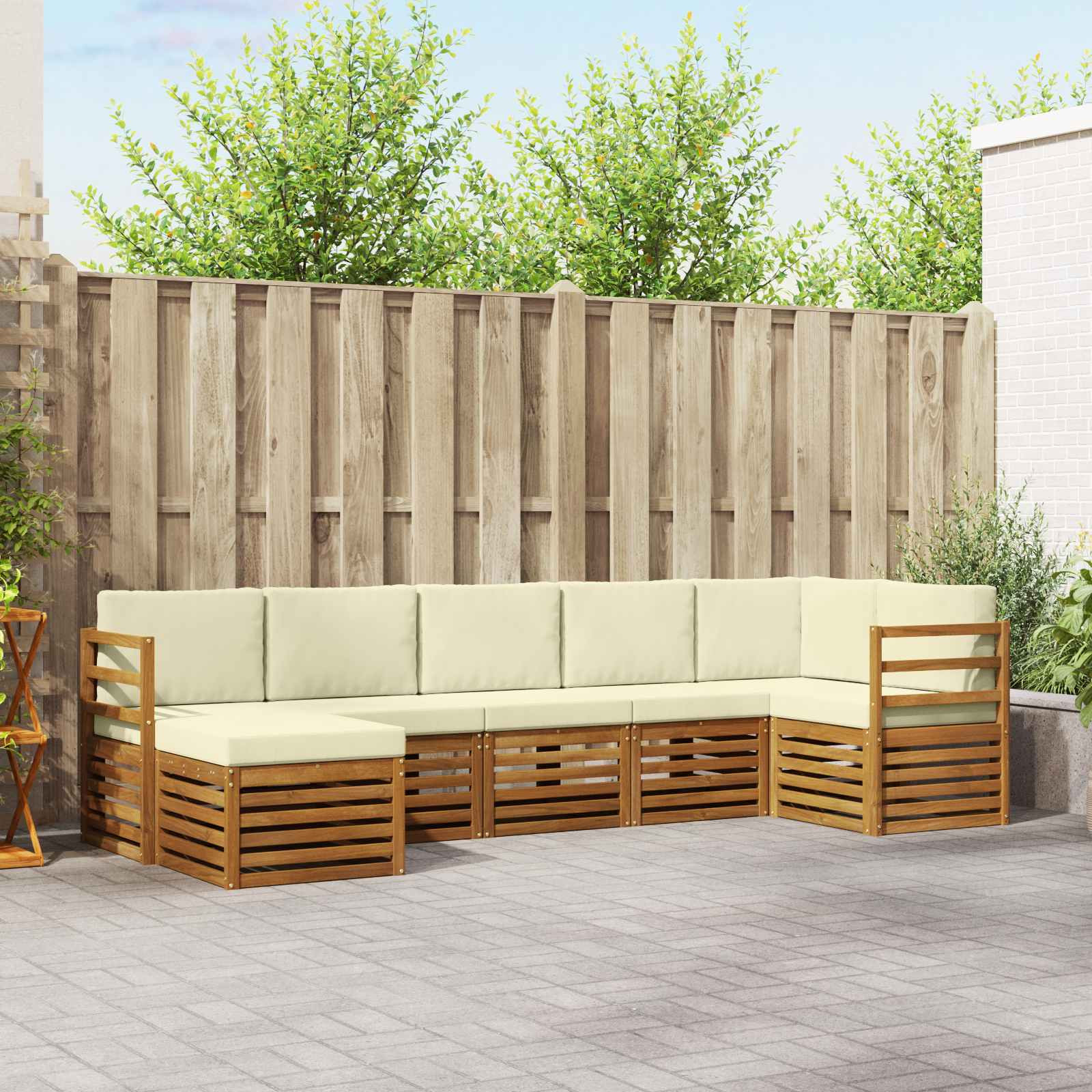 vidaXL Ecksofa Set mit Kissen 7 pcs Natur und Creme Massivholz Akazie