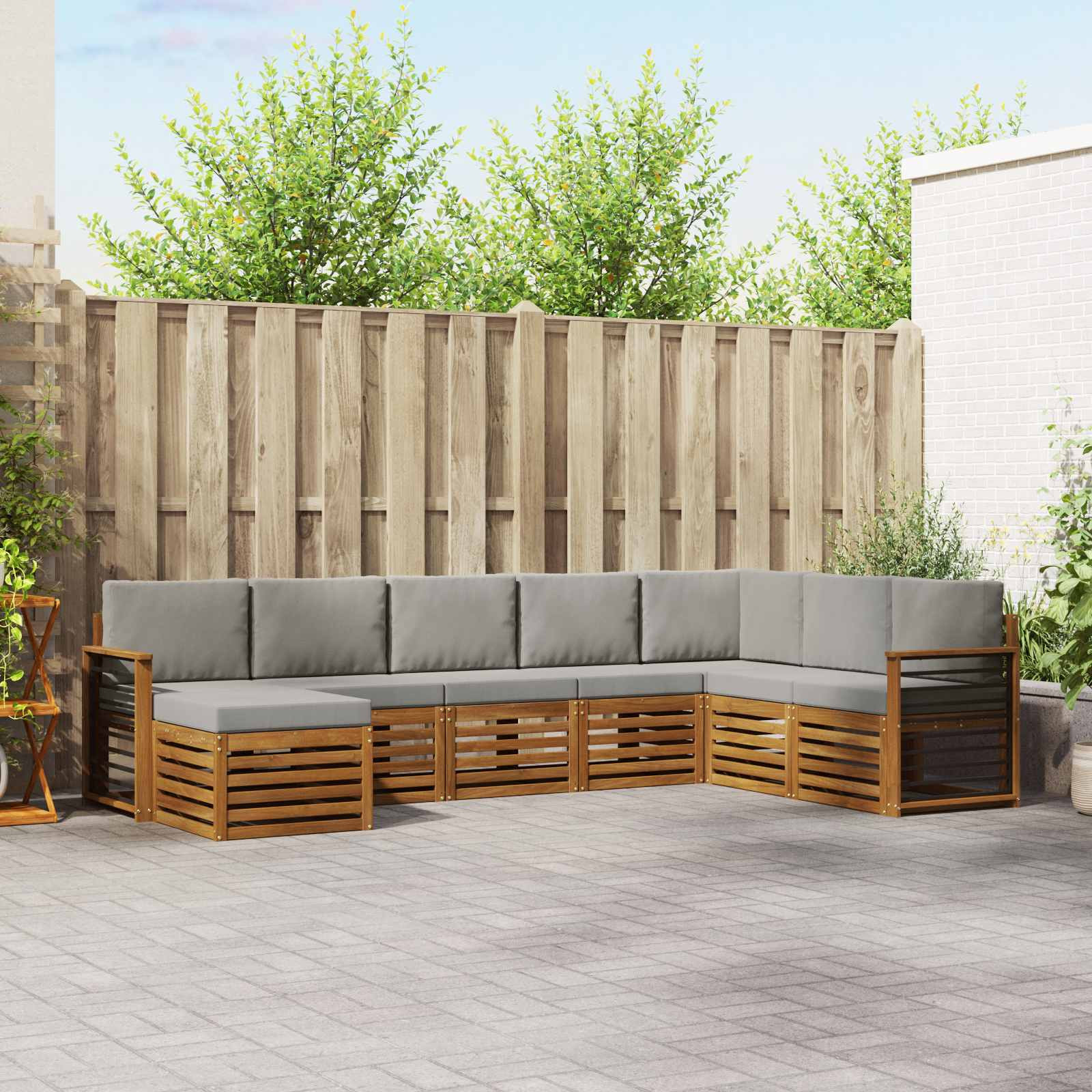 vidaXL Outdoor-Sofagarnitur mit Kissen 8 pcs Natürlich und Hellgrau