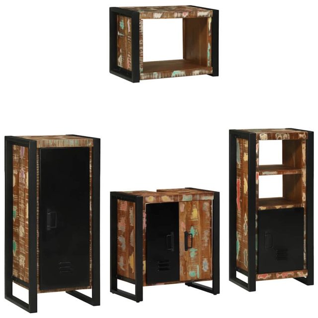 vidaXL Badezimmermöbel-Set mit Regal 4 pcs Massives upgecyceltes Holz