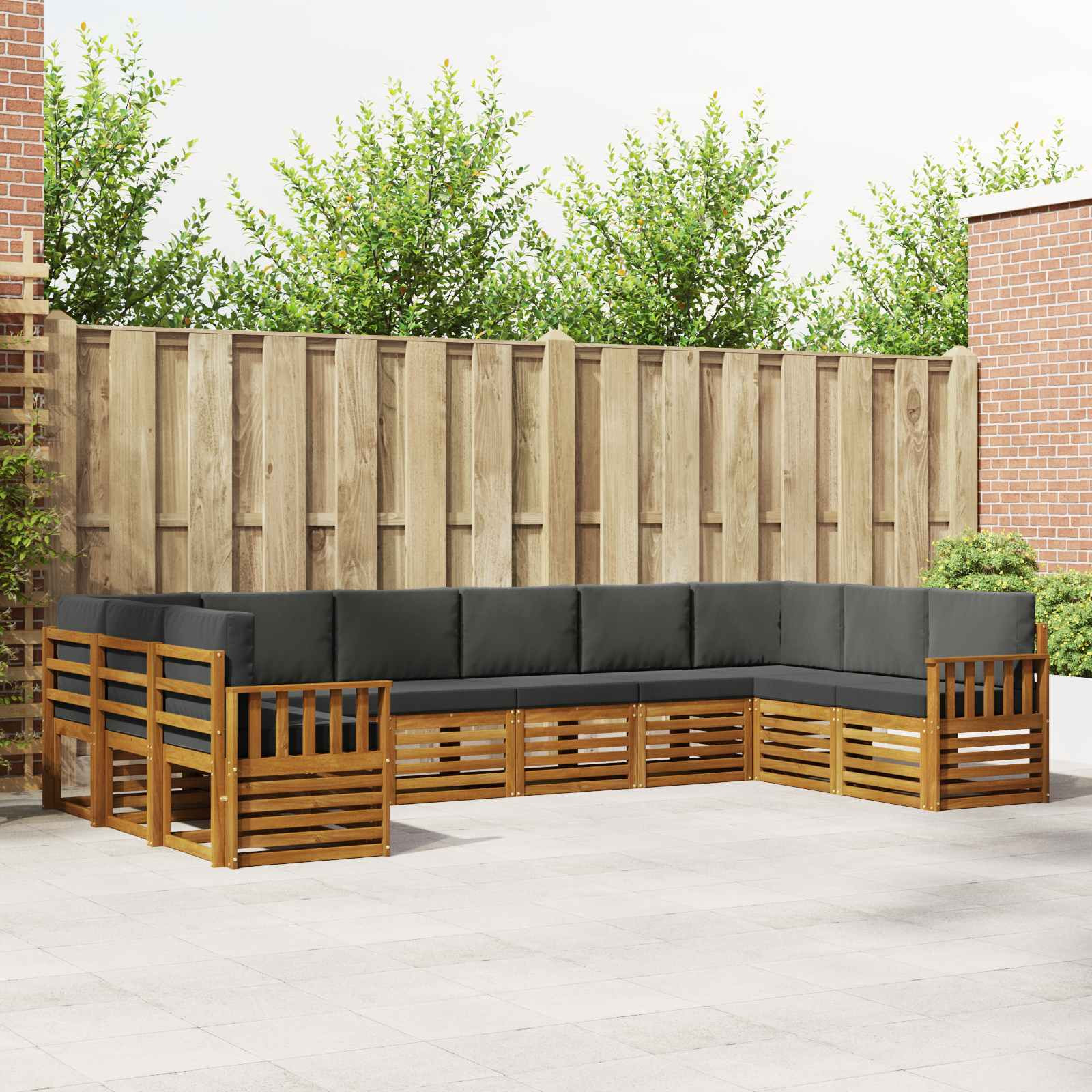 vidaXL Ecksofa Set mit Kissen 10 pcs Natur und Anthrazit