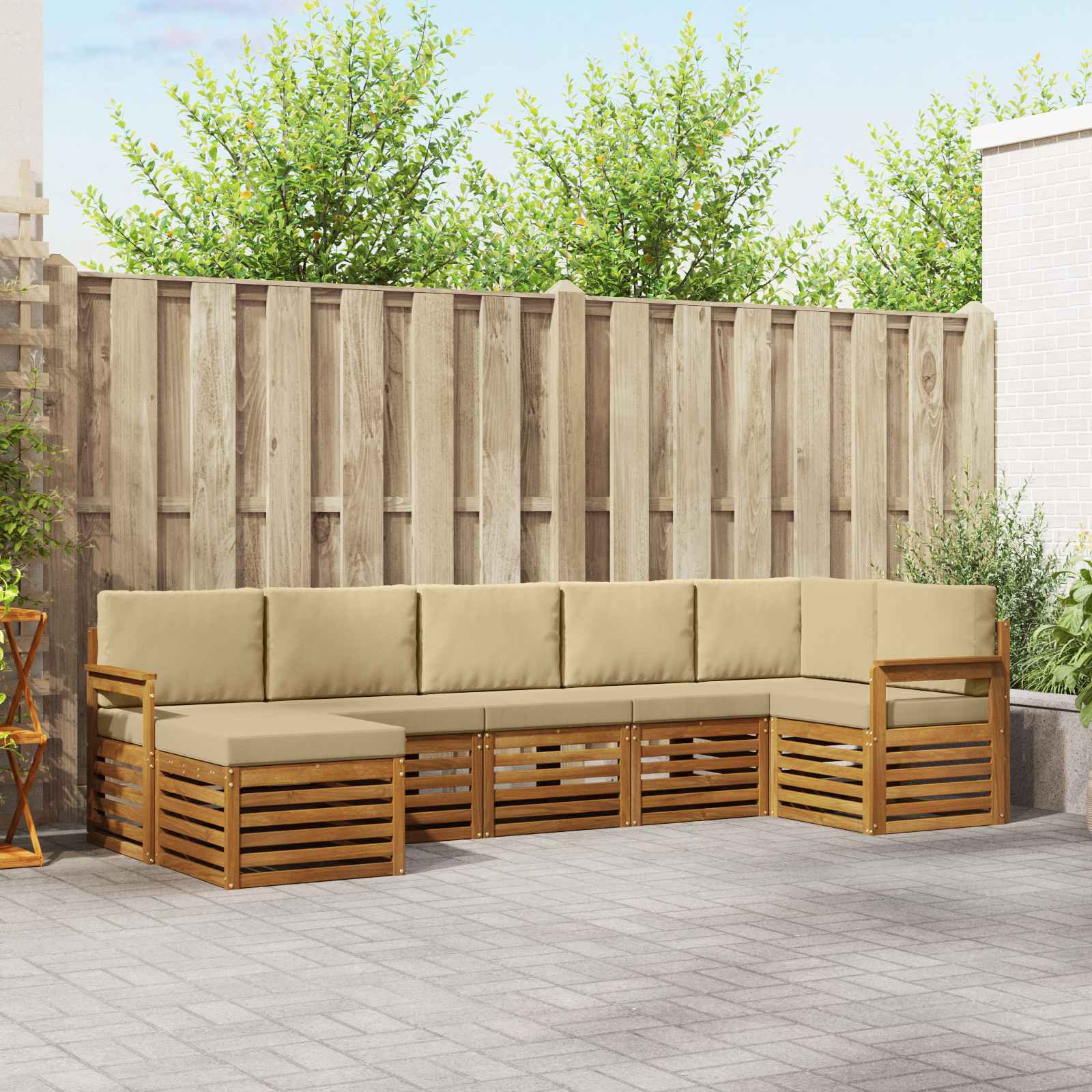 vidaXL Ecksofa Set mit Kissen 7 pcs Natur und Beige Massivholz Akazie