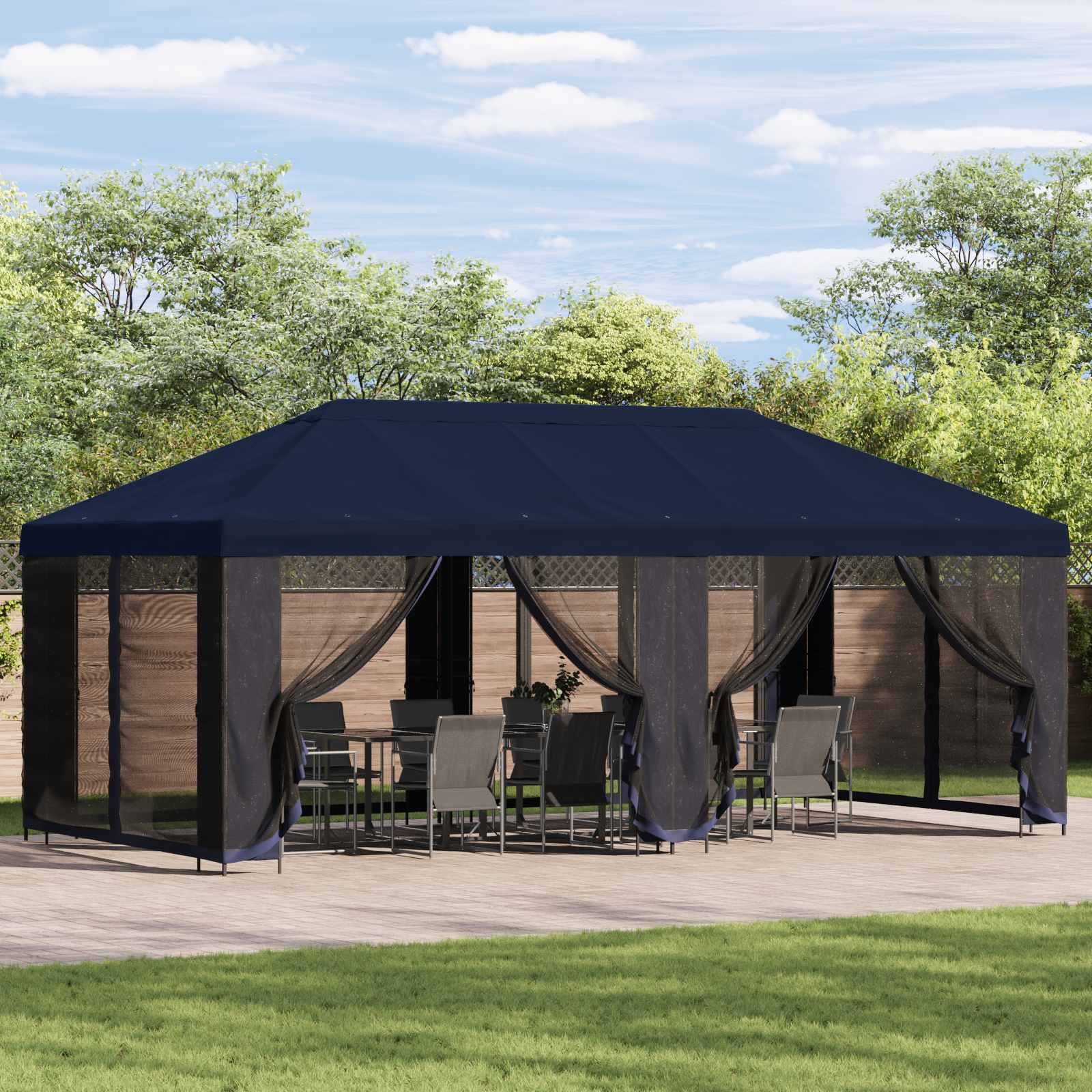 vidaXL Garten Pavillon mit Seitenwänden 6 x 3 m Blau