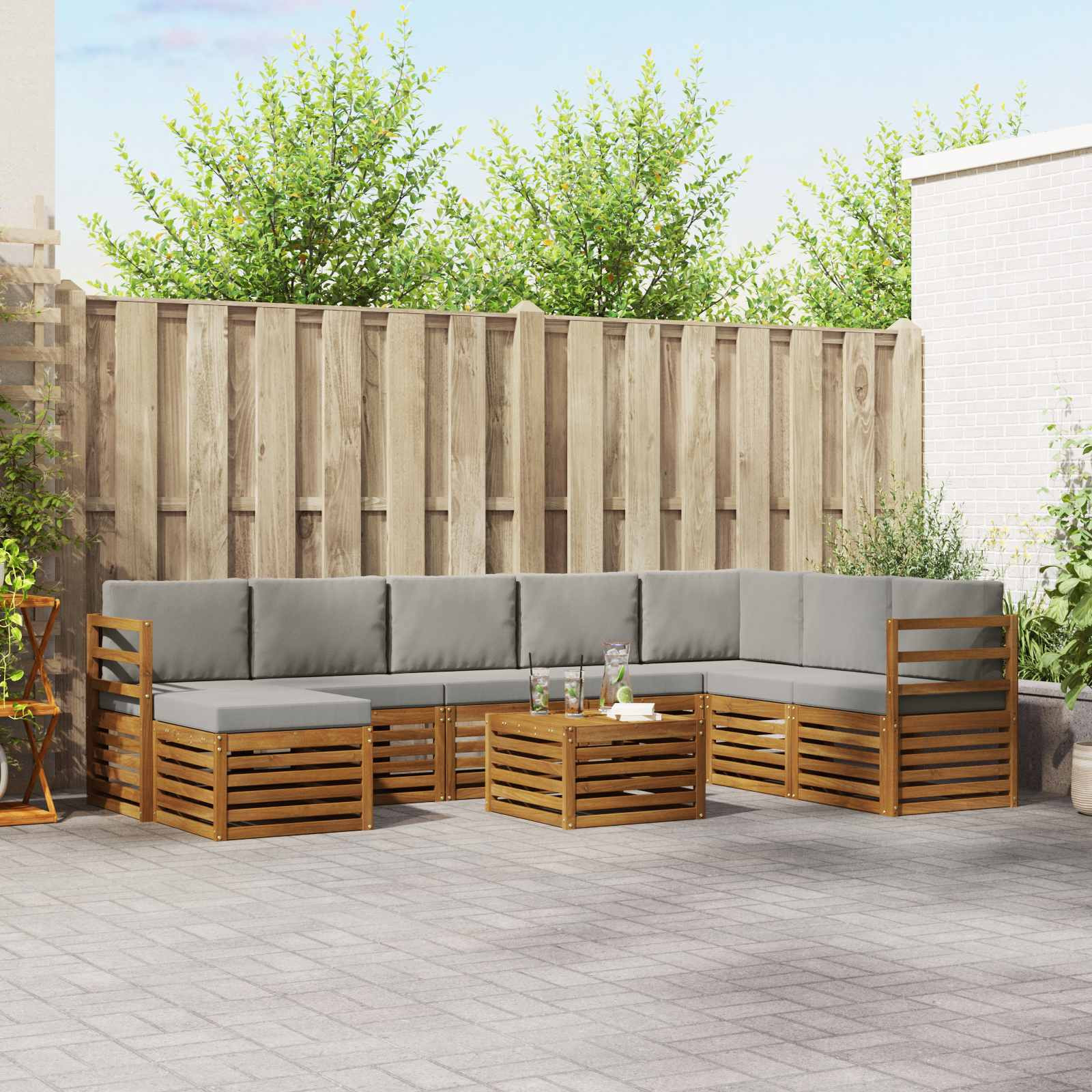 vidaXL Outdoor-Sofagarnitur mit Kissen 9 pcs Natürlich und Hellgrau