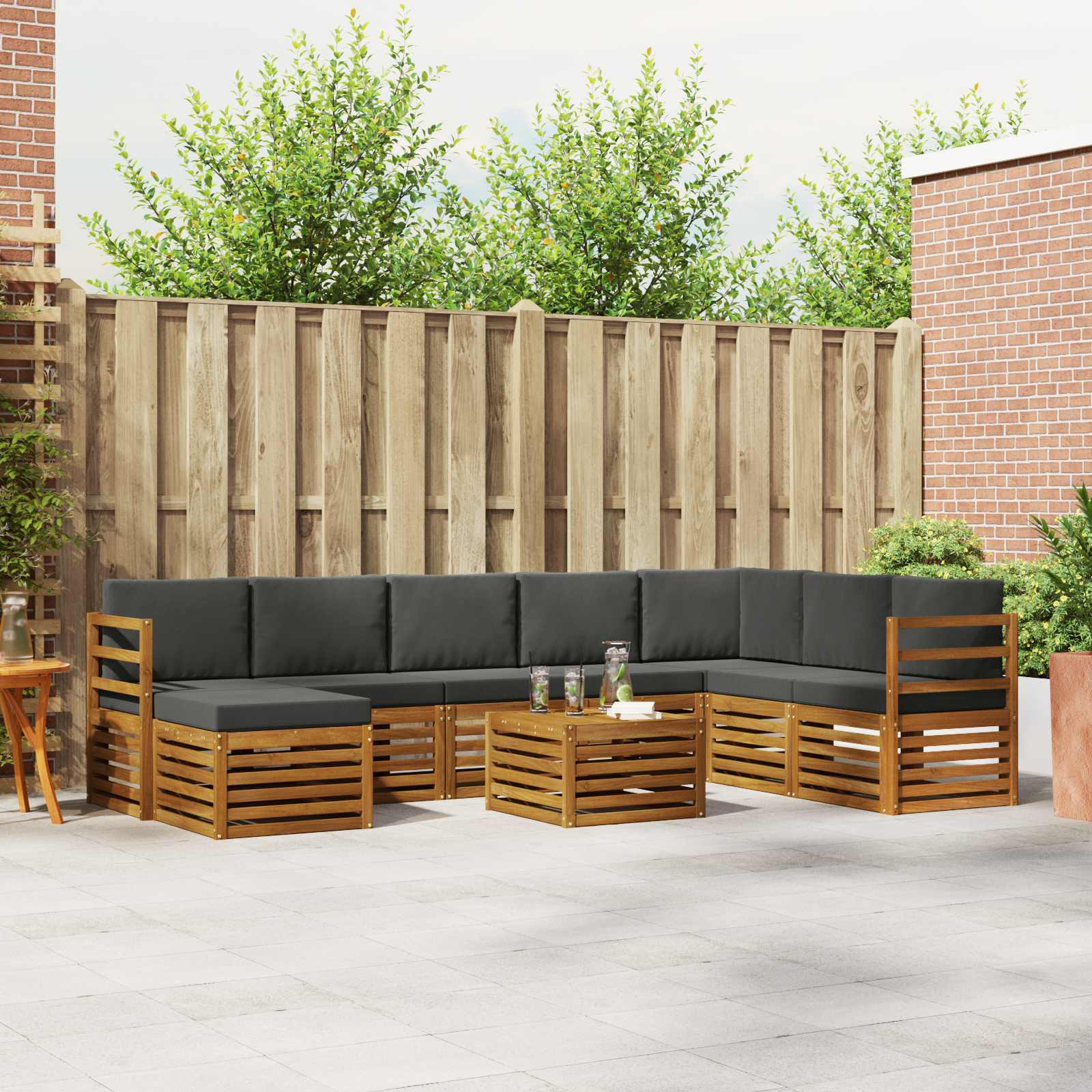 vidaXL Outdoor-Sofagarnitur mit Kissen 9 pcs Natur und Anthrazit