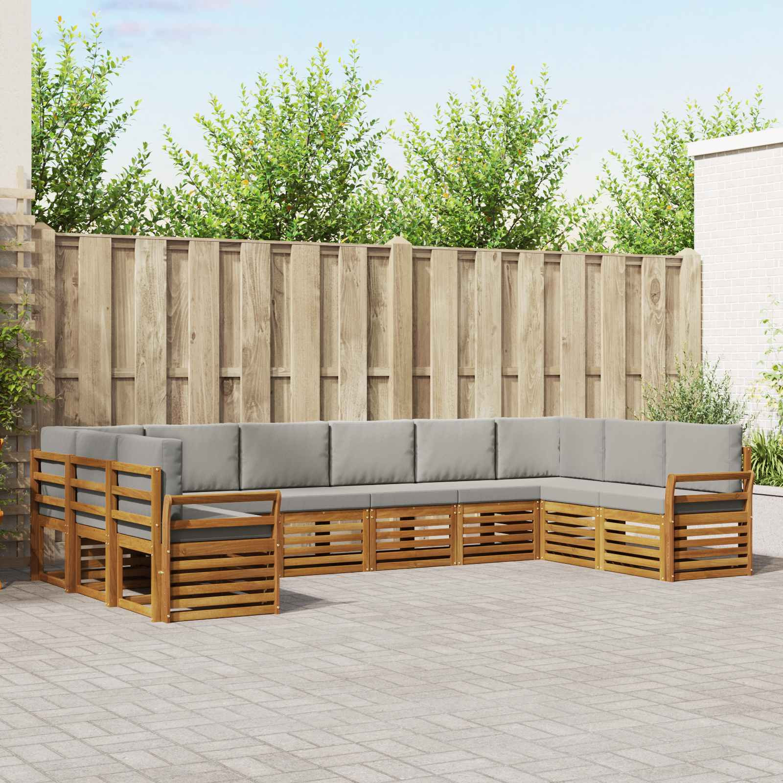 vidaXL Ecksofa Set mit Kissen 10 pcs Natürlich und Hellgrau