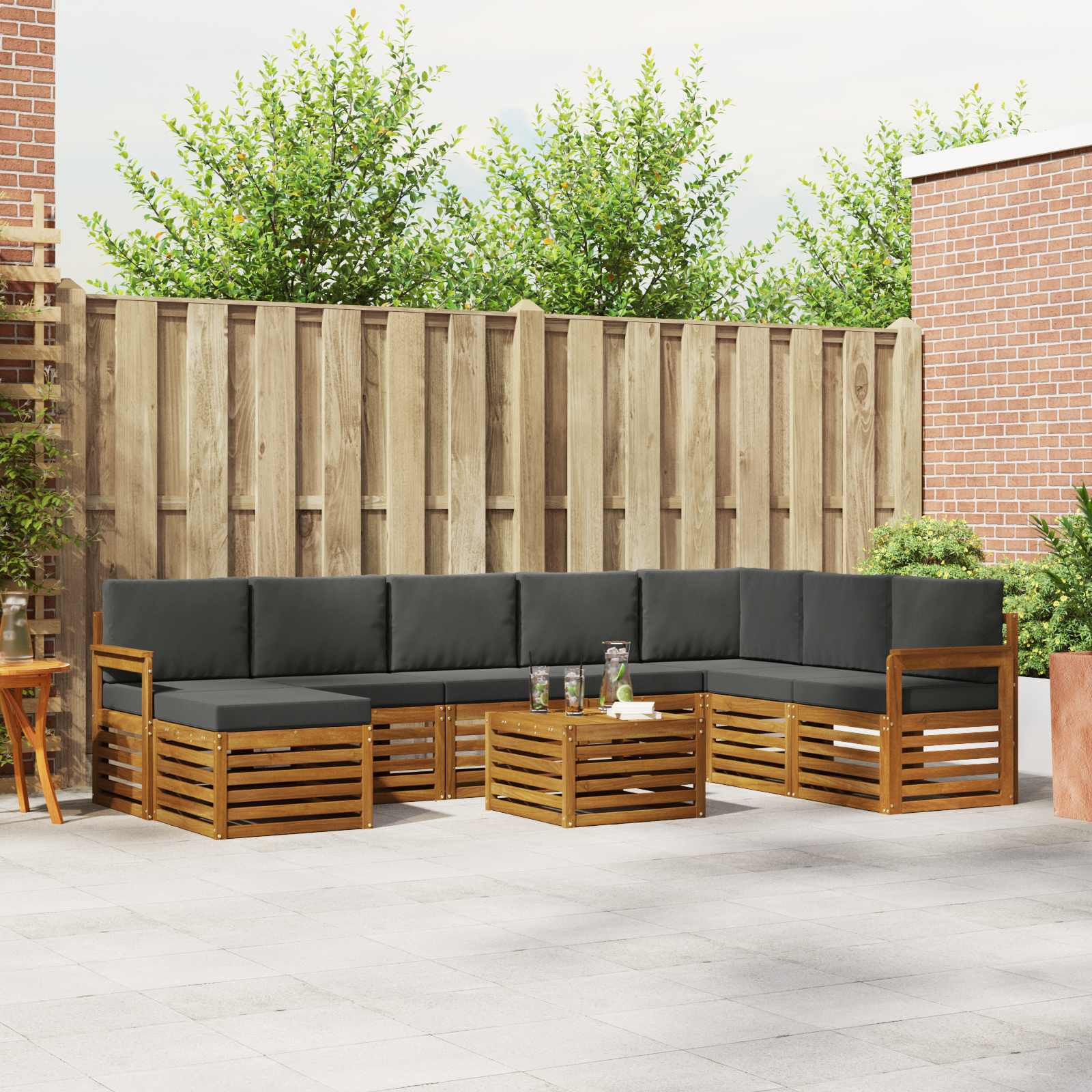 vidaXL Outdoor-Sofagarnitur mit Kissen 9 pcs Natur und Anthrazit