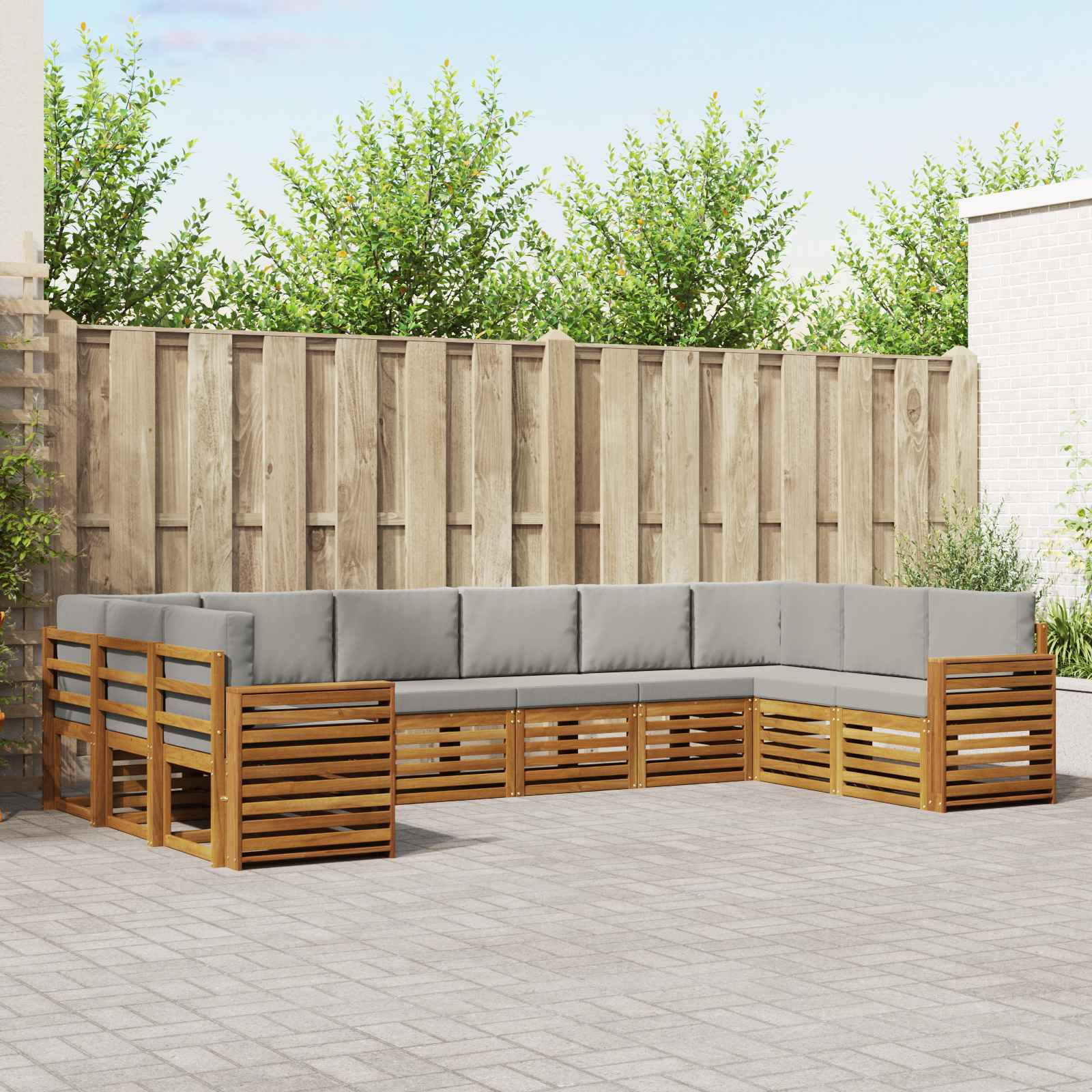 vidaXL Ecksofa Set mit Kissen 10 pcs Natürlich und Hellgrau