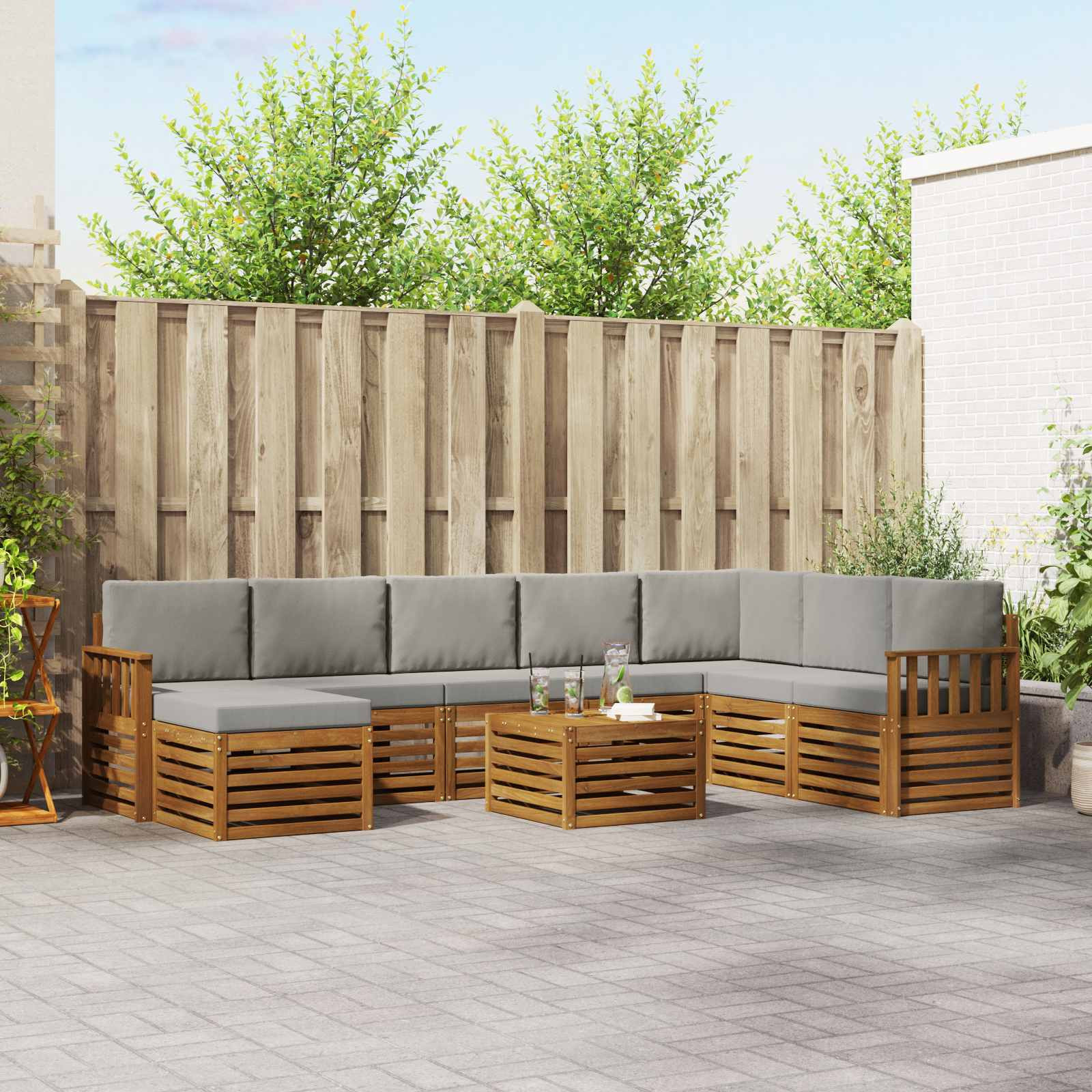 vidaXL Outdoor-Sofagarnitur mit Kissen 9 pcs Natürlich und Hellgrau