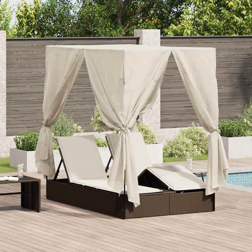 vidaXL Doppelte Sonnenliege Warmes Weiß 205 x 129 x 200 cm Poly-Rattan