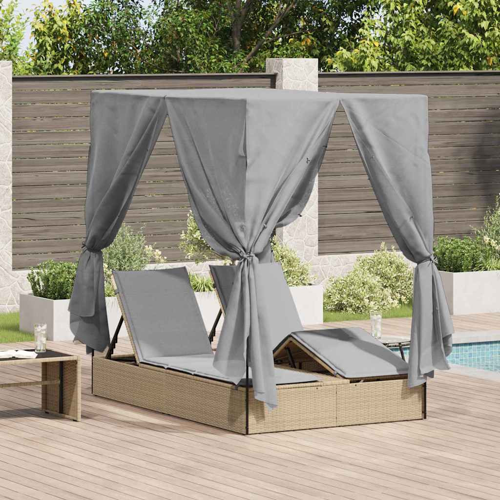 vidaXL Doppelte Sonnenliege Grau 205 x 129 x 200 cm Poly-Rattan