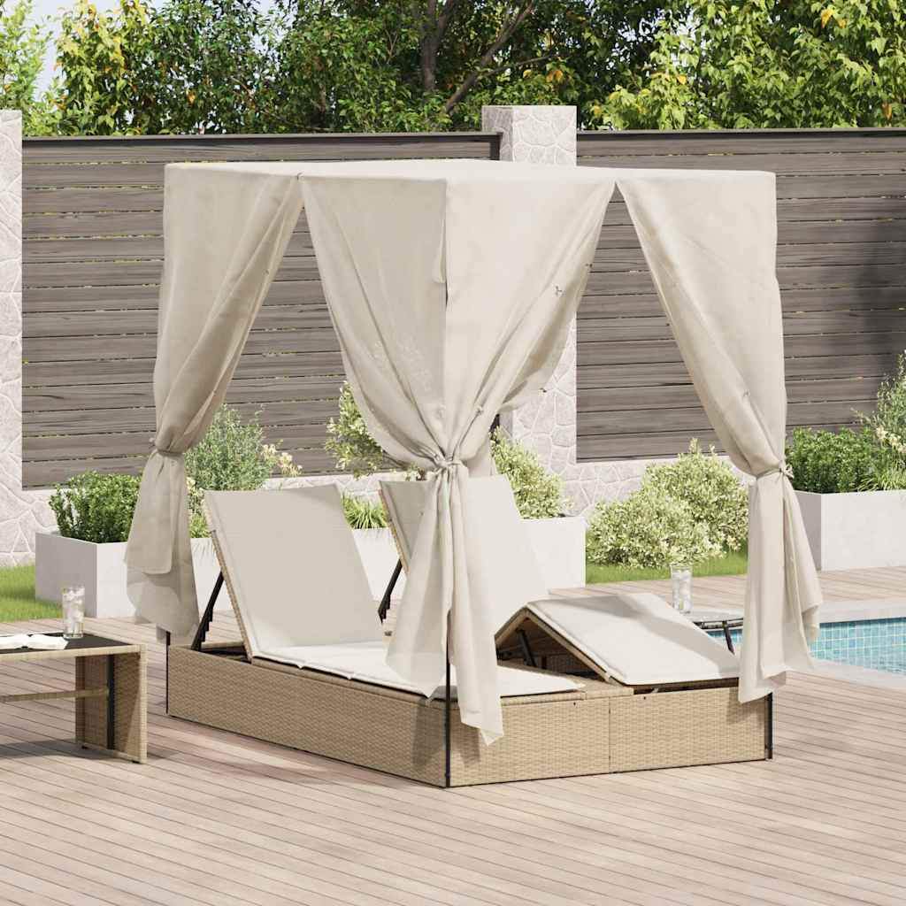 vidaXL Doppelte Sonnenliege Beige 205 x 129 x 200 cm Poly-Rattan