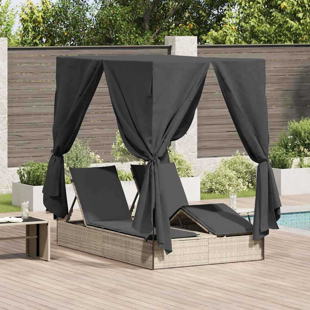 vidaXL Doppelte Sonnenliege Hellgrau 205 x 129 x 200 cm Poly-Rattan