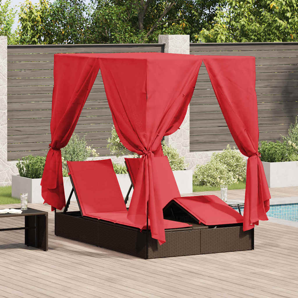 vidaXL Doppelte Sonnenliege Rot 205 x 129 x 200 cm Poly-Rattan
