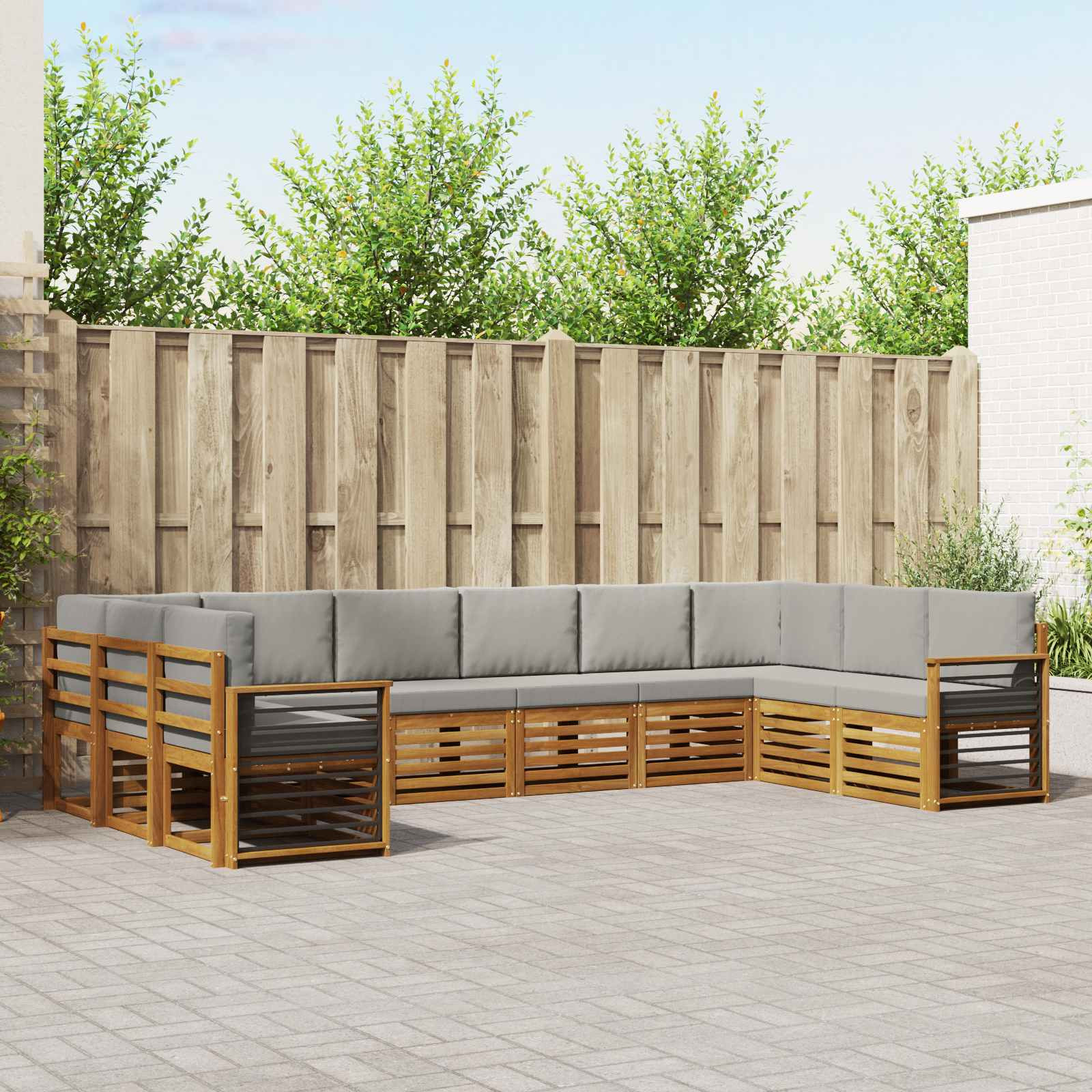 vidaXL Ecksofa Set mit Kissen 10 pcs Natürlich und Hellgrau