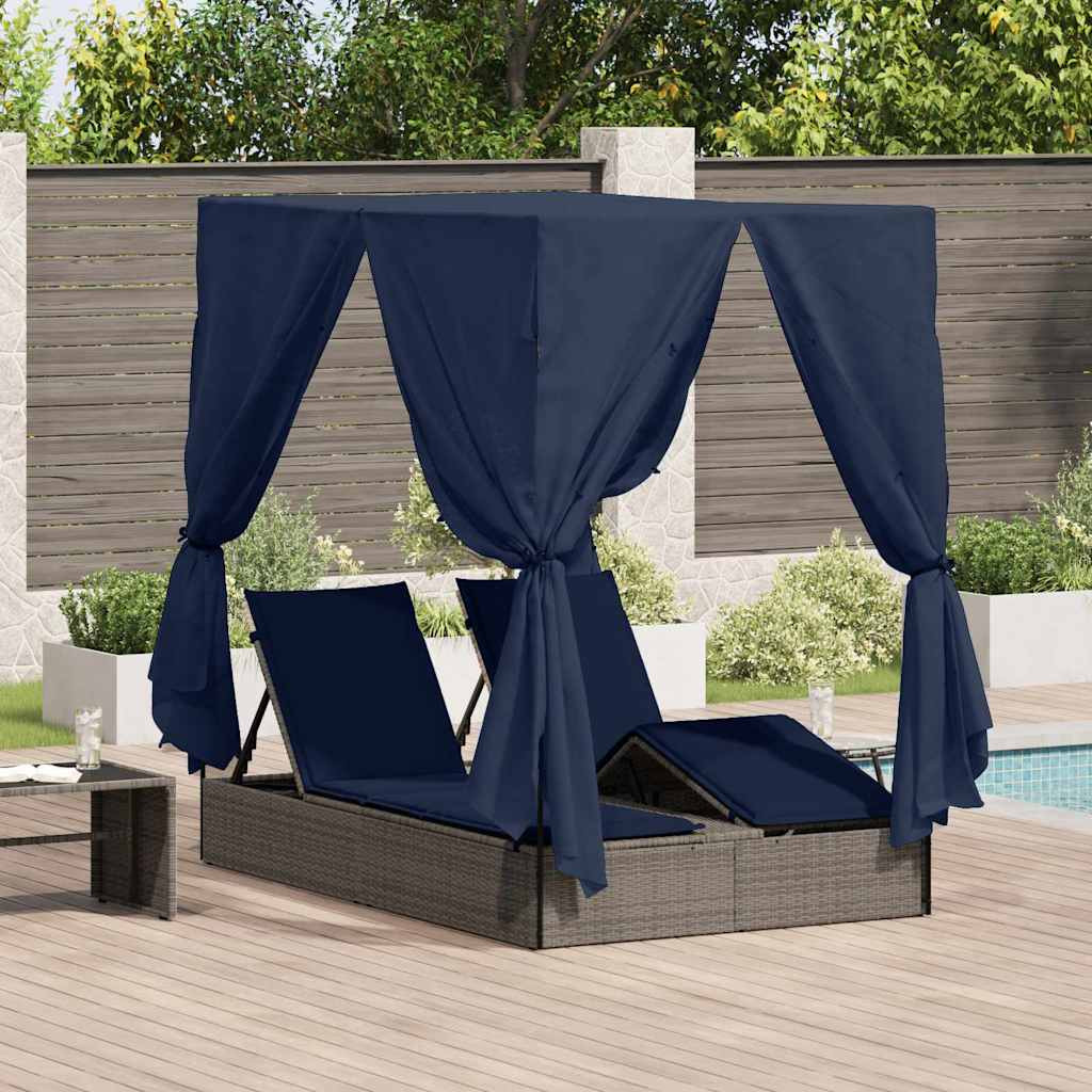 vidaXL Doppelte Sonnenliege Schwarz 205 x 129 x 200 cm Poly-Rattan
