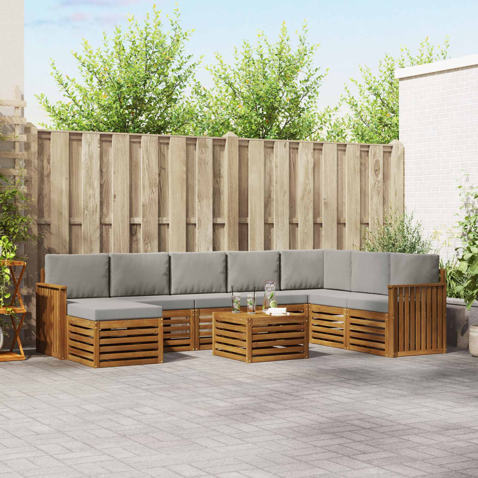vidaXL Outdoor-Sofagarnitur mit Kissen 9 pcs Natürlich und Hellgrau