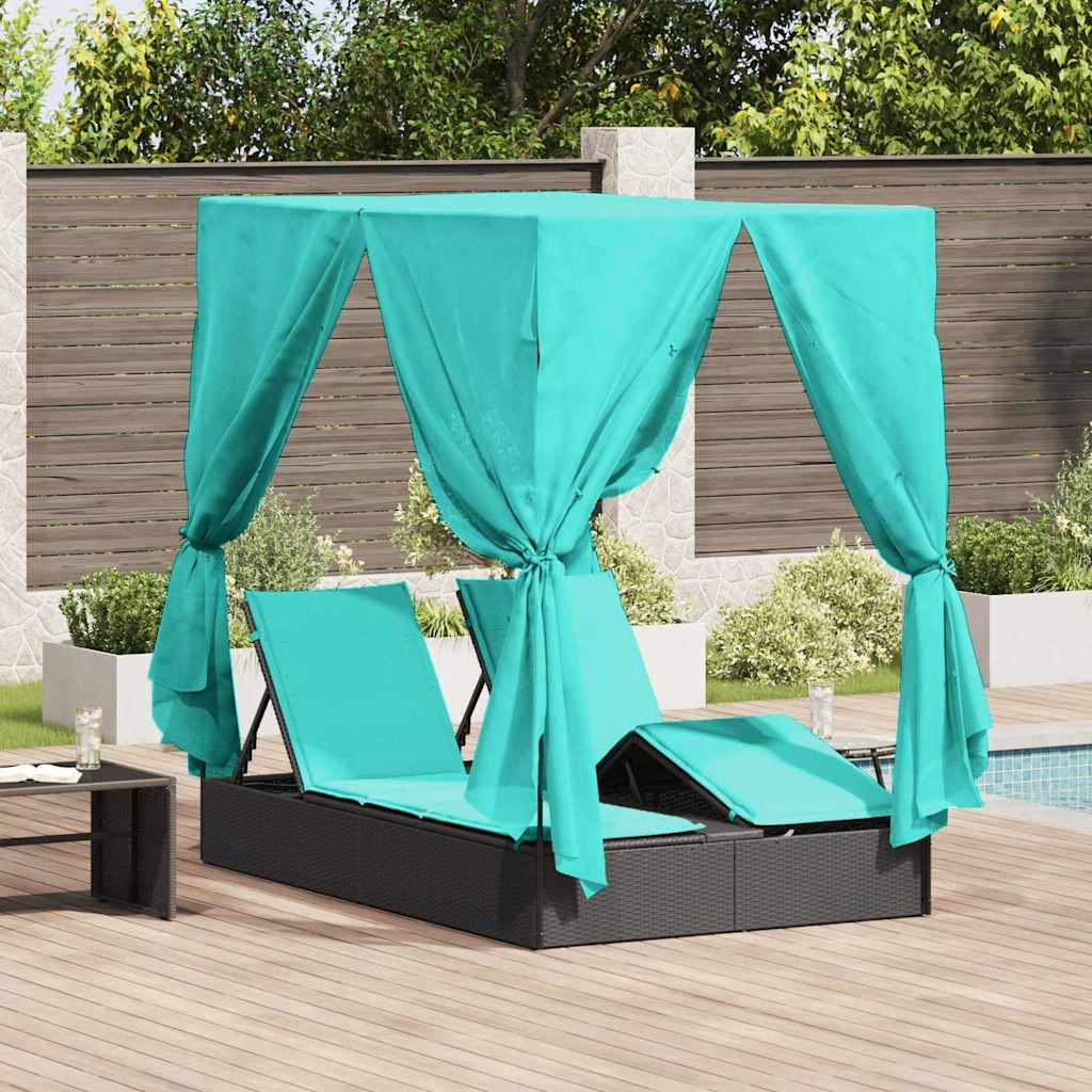 vidaXL Doppelte Sonnenliege Türkis 205 x 129 x 200 cm Poly-Rattan