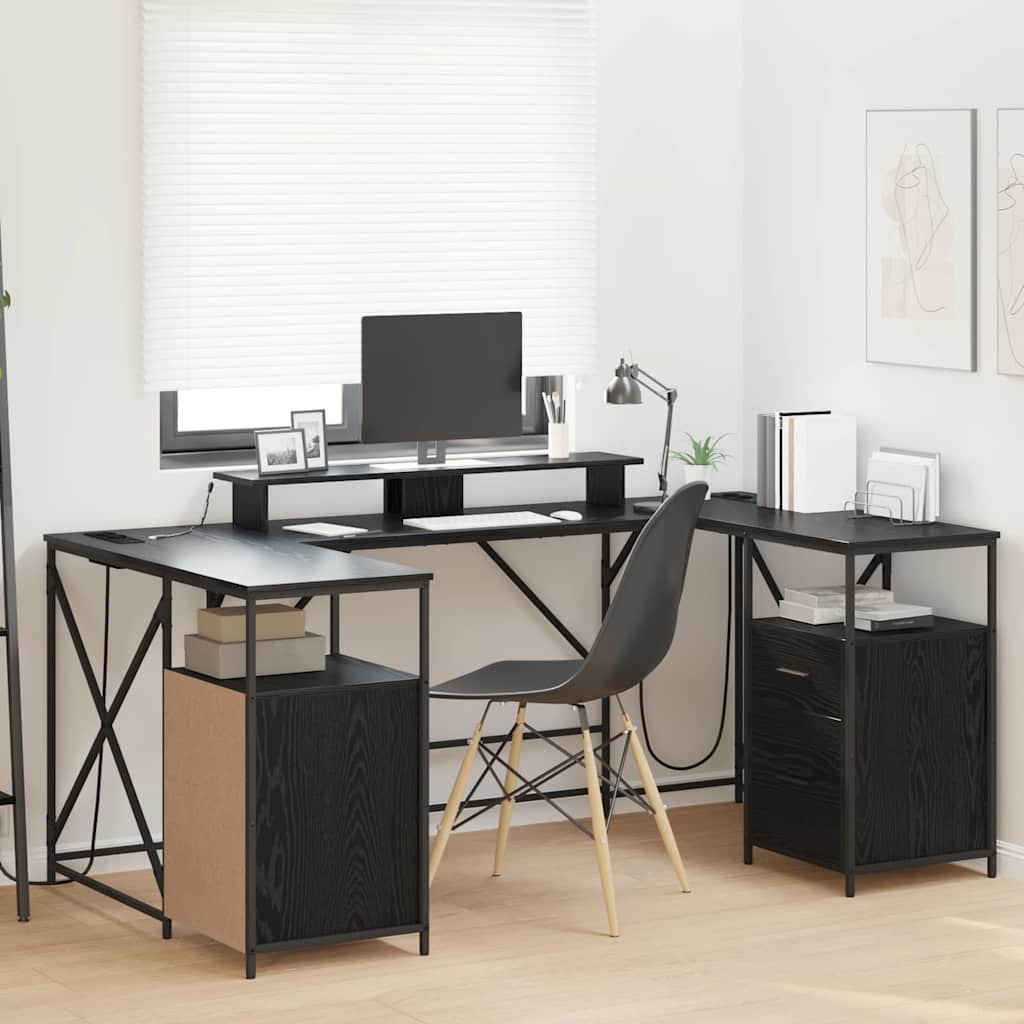 vidaXL Schreibtisch mit Regal Schwarz Eichen-Optik 182 x 101 x 87,5 cm