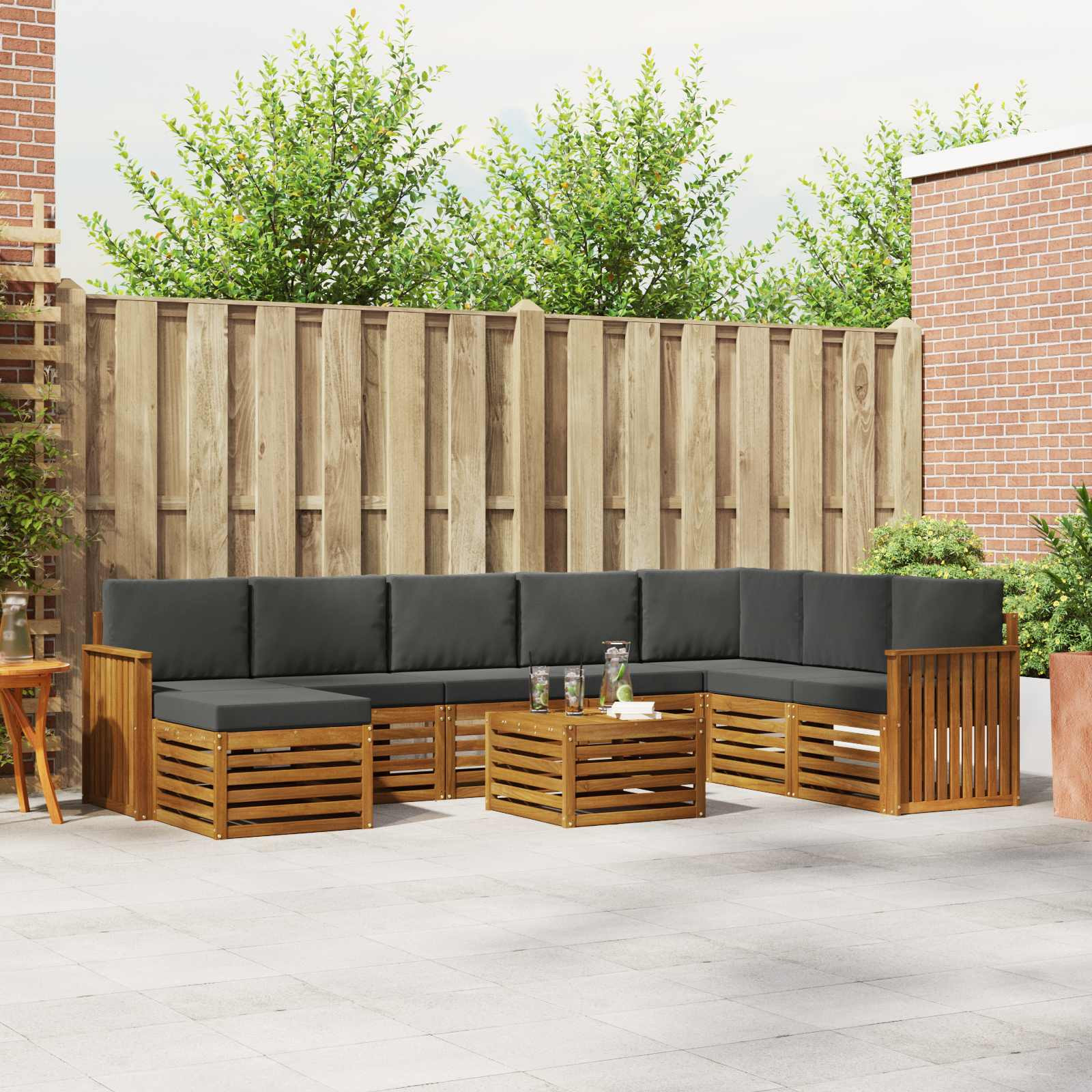 vidaXL Outdoor-Sofagarnitur mit Kissen 9 pcs Natur und Anthrazit