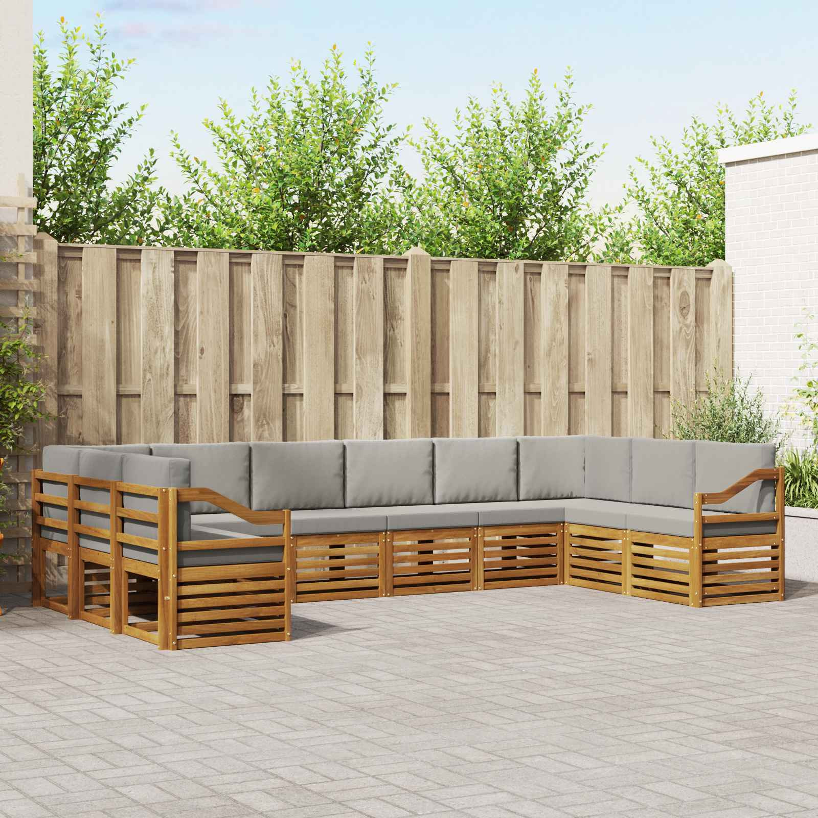 vidaXL Ecksofa Set mit Kissen 10 pcs Natürlich und Hellgrau
