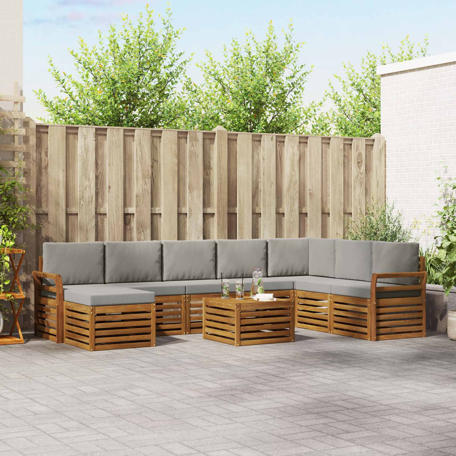 vidaXL Outdoor-Sofagarnitur mit Kissen 9 pcs Natürlich und Hellgrau