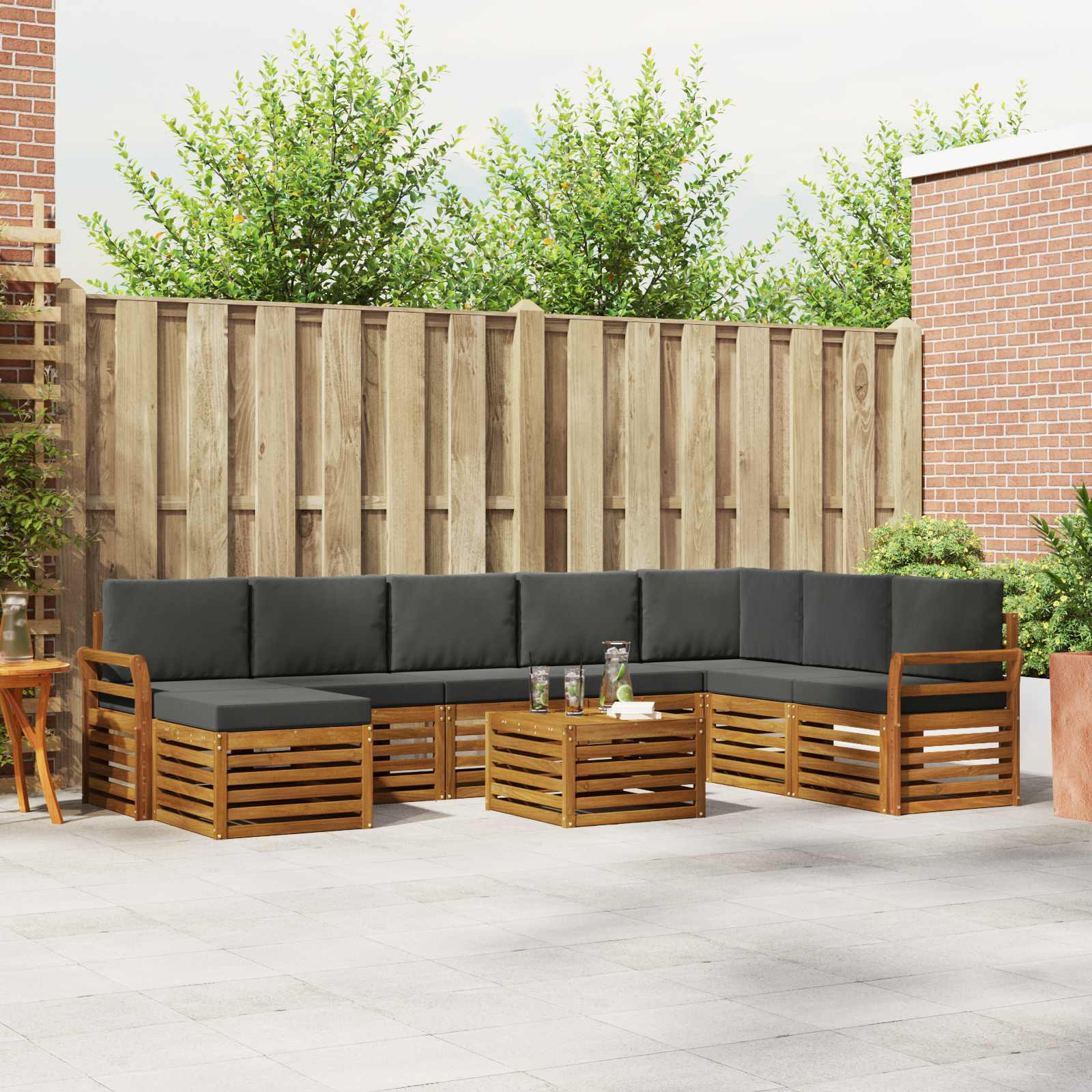 vidaXL Outdoor-Sofagarnitur mit Kissen 9 pcs Natur und Anthrazit