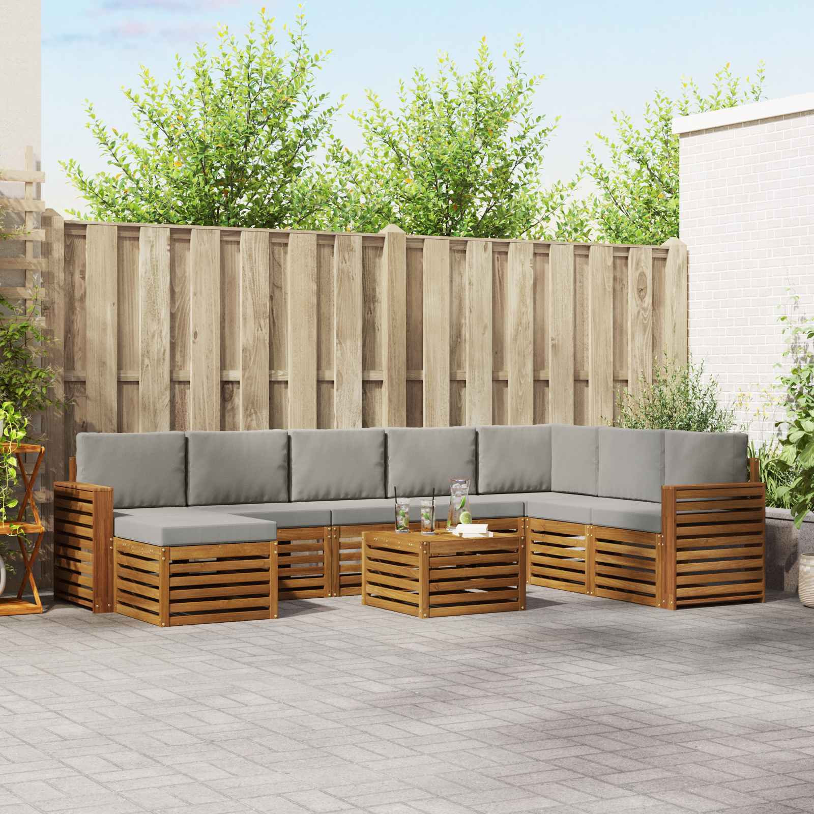 vidaXL Outdoor-Sofagarnitur mit Kissen 9 pcs Natürlich und Hellgrau