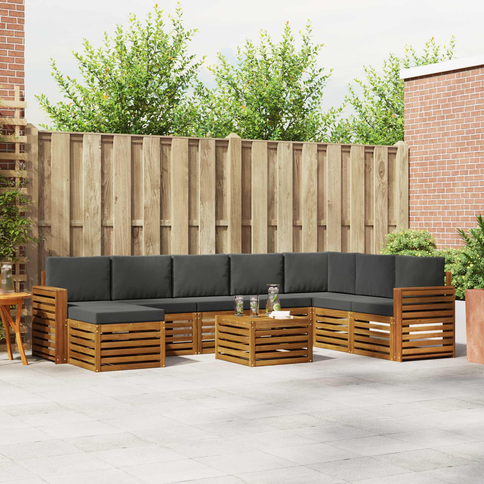 vidaXL Outdoor-Sofagarnitur mit Kissen 9 pcs Natur und Anthrazit