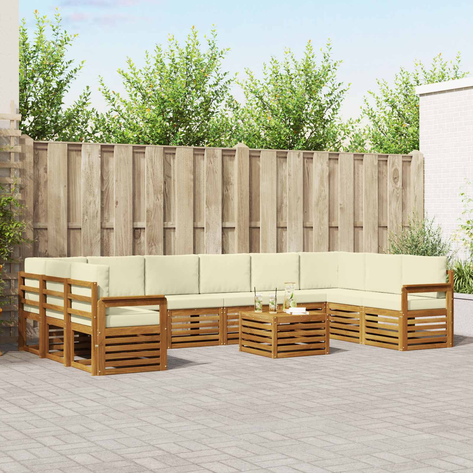 vidaXL Outdoor-Sofagarnitur 11 pcs Natur und Creme Massivholz Akazie
