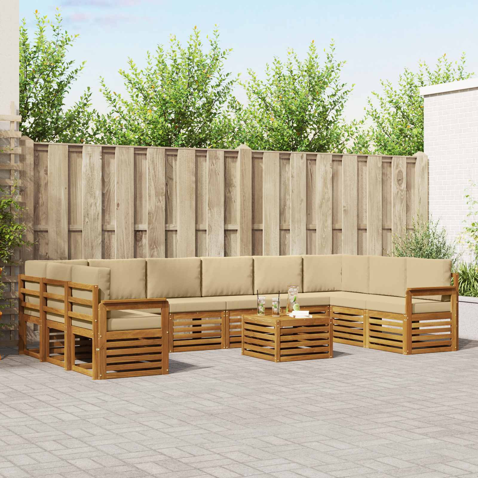 vidaXL Outdoor-Sofagarnitur 11 pcs Natur und Beige Massivholz Akazie