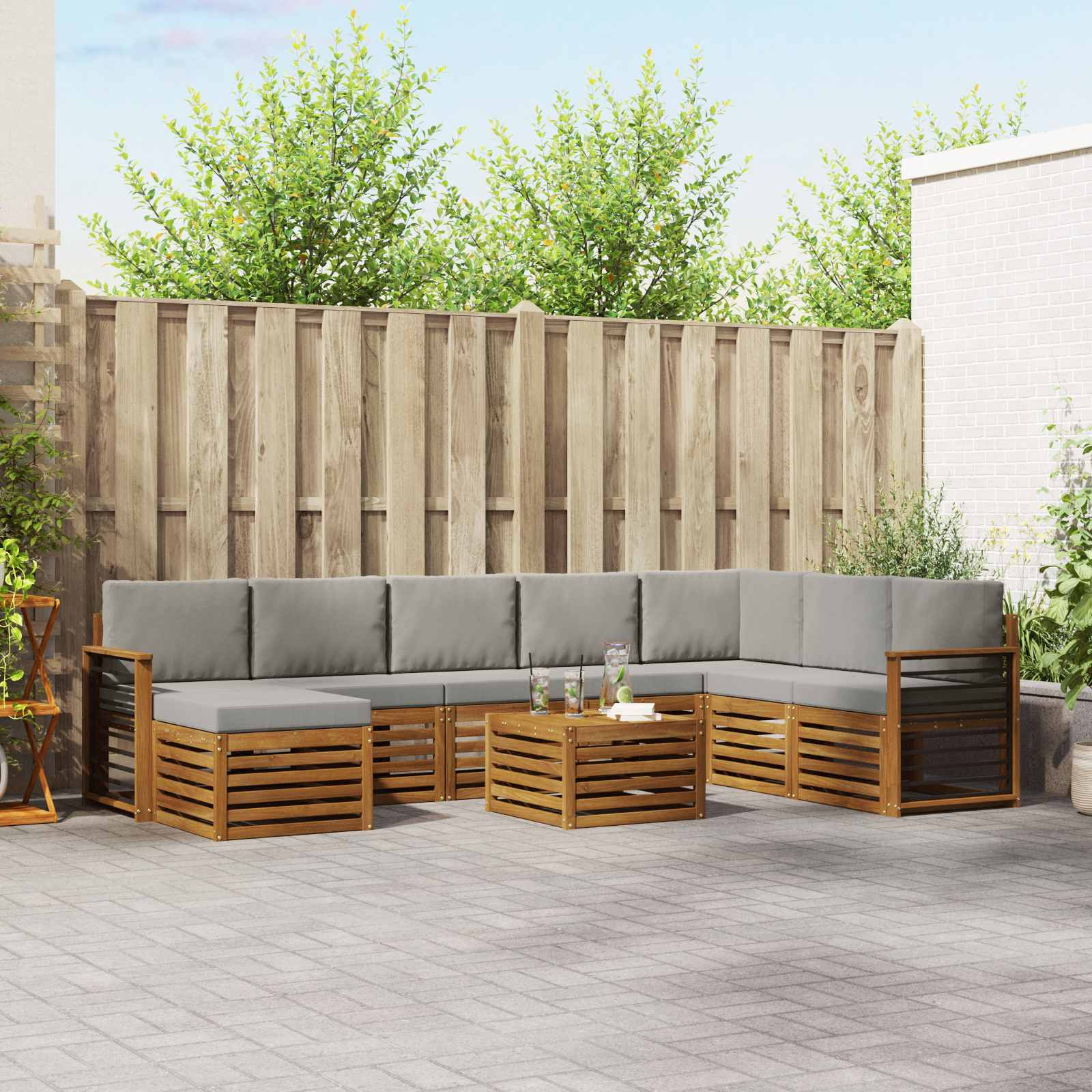 vidaXL Outdoor-Sofagarnitur mit Kissen 9 pcs Natürlich und Hellgrau