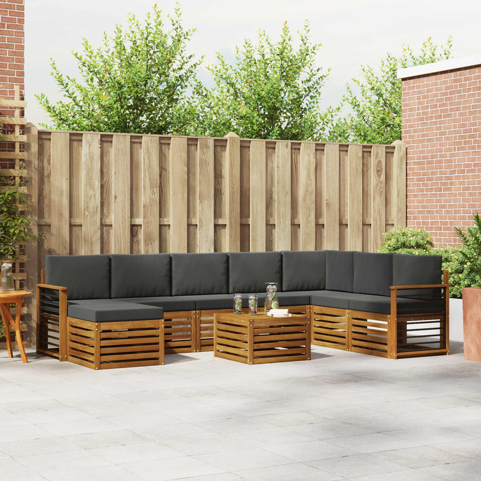 vidaXL Outdoor-Sofagarnitur mit Kissen 9 pcs Natur und Anthrazit