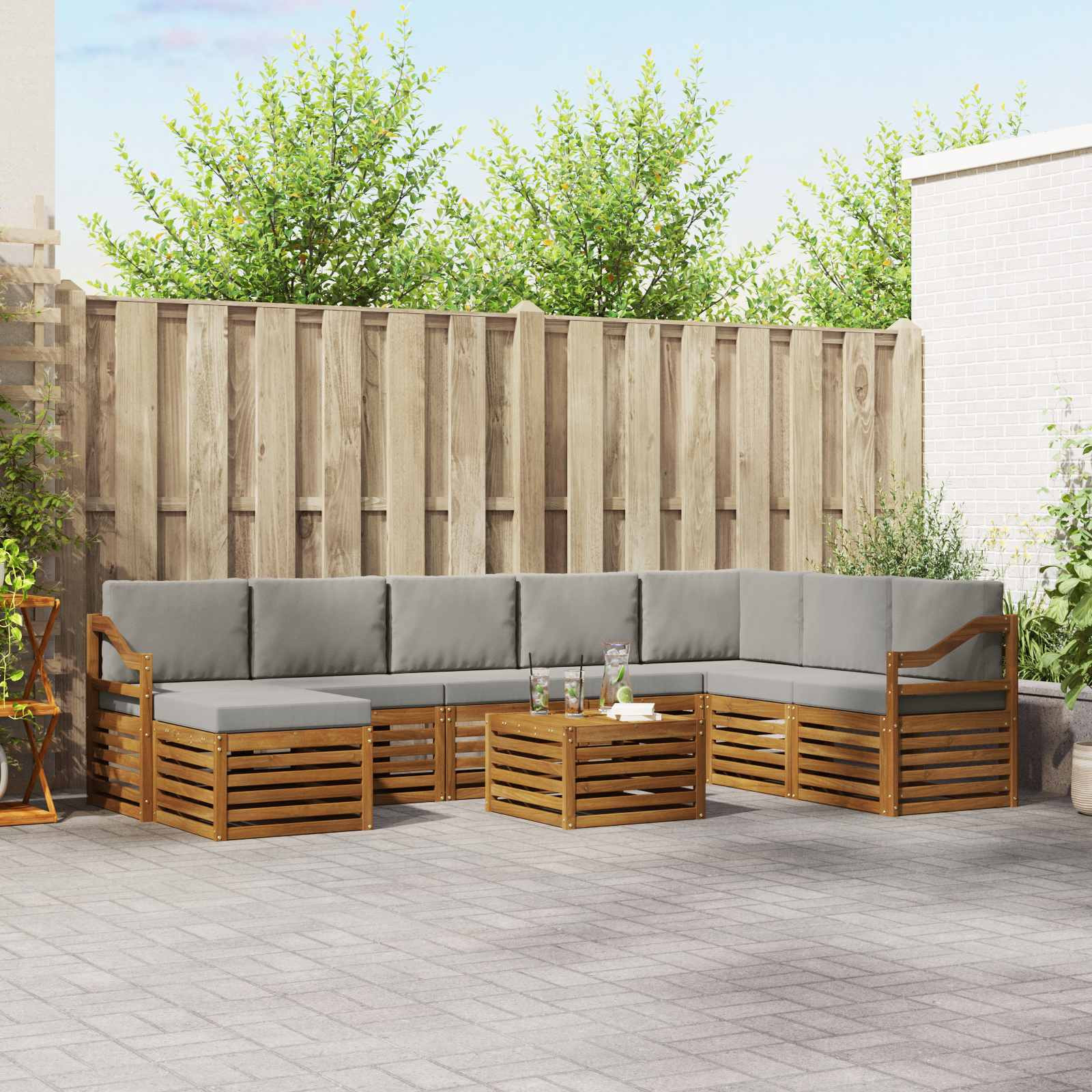vidaXL Outdoor-Sofagarnitur mit Kissen 9 pcs Natürlich und Hellgrau