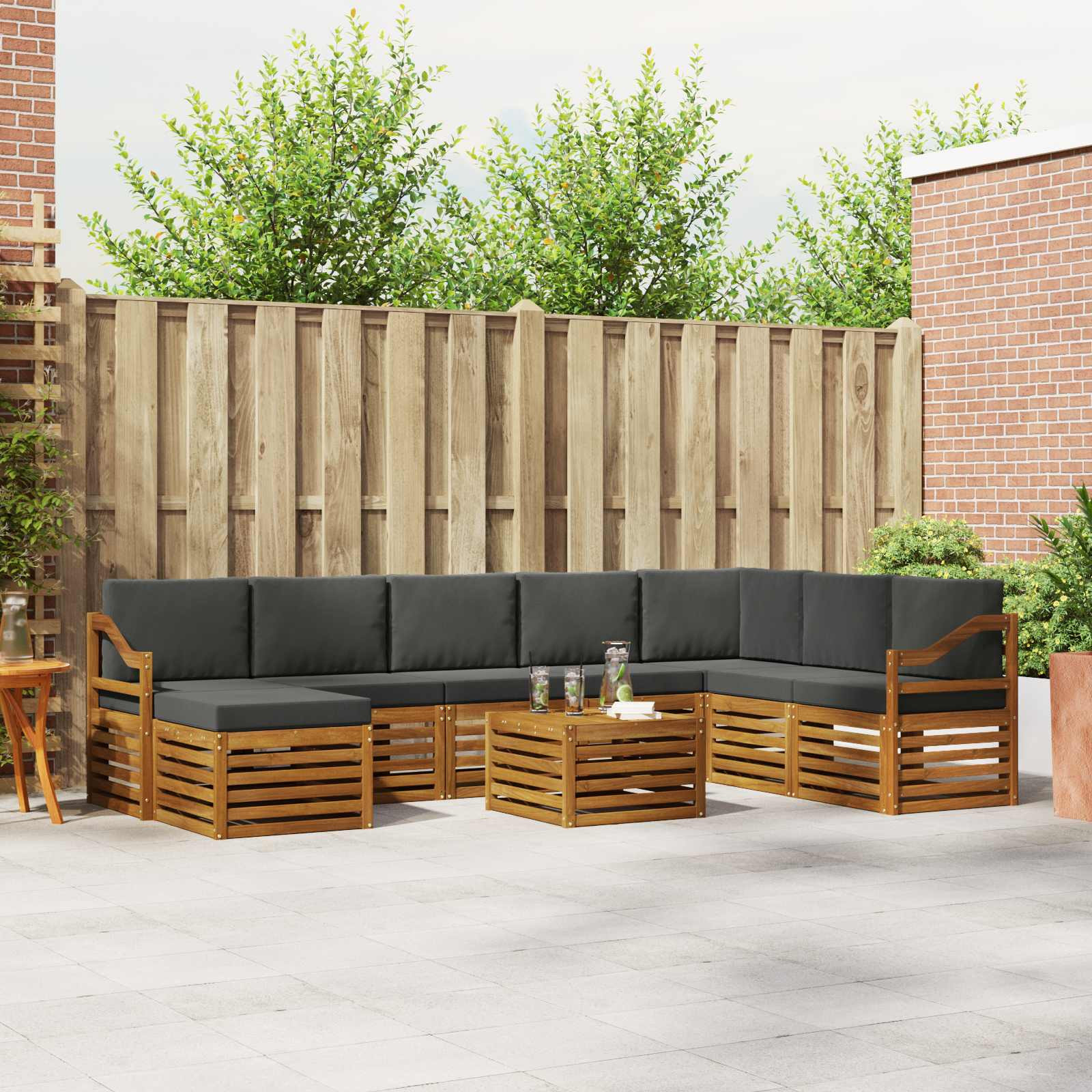 vidaXL Outdoor-Sofagarnitur mit Kissen 9 pcs Natur und Anthrazit