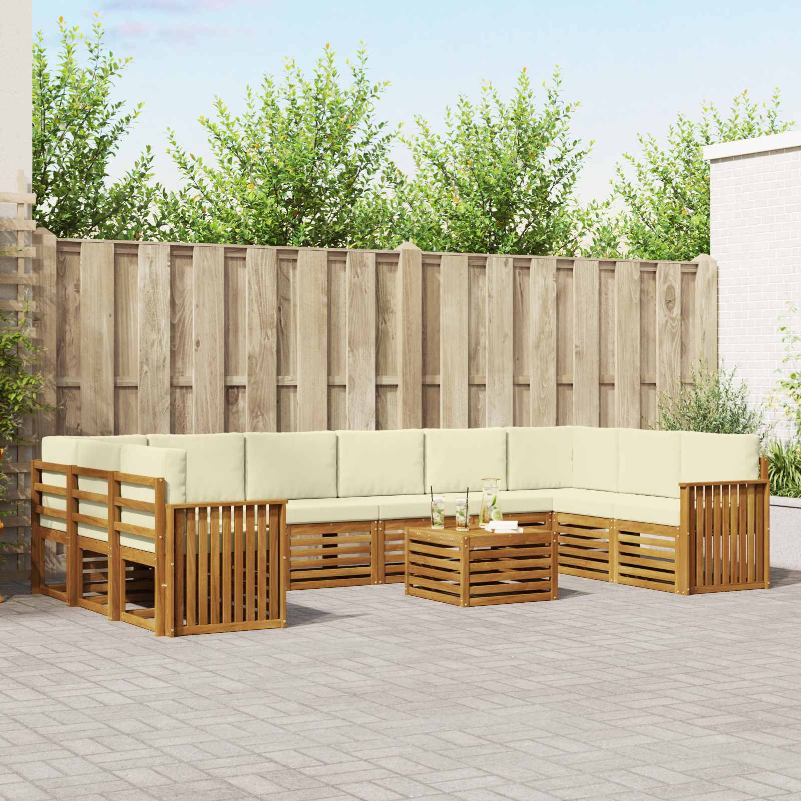 vidaXL Outdoor-Sofagarnitur 11 pcs Natur und Creme Massivholz Akazie