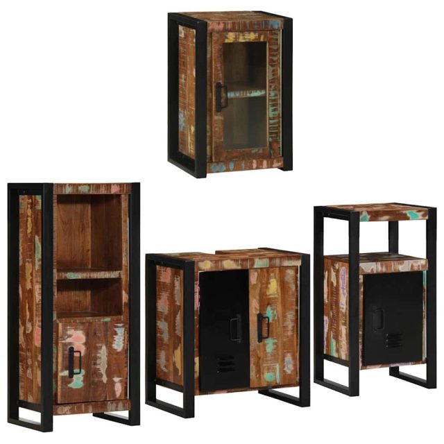 vidaXL Badezimmermöbel-Set mit Regal 4 pcs Mehrfarbig Massives Altholz