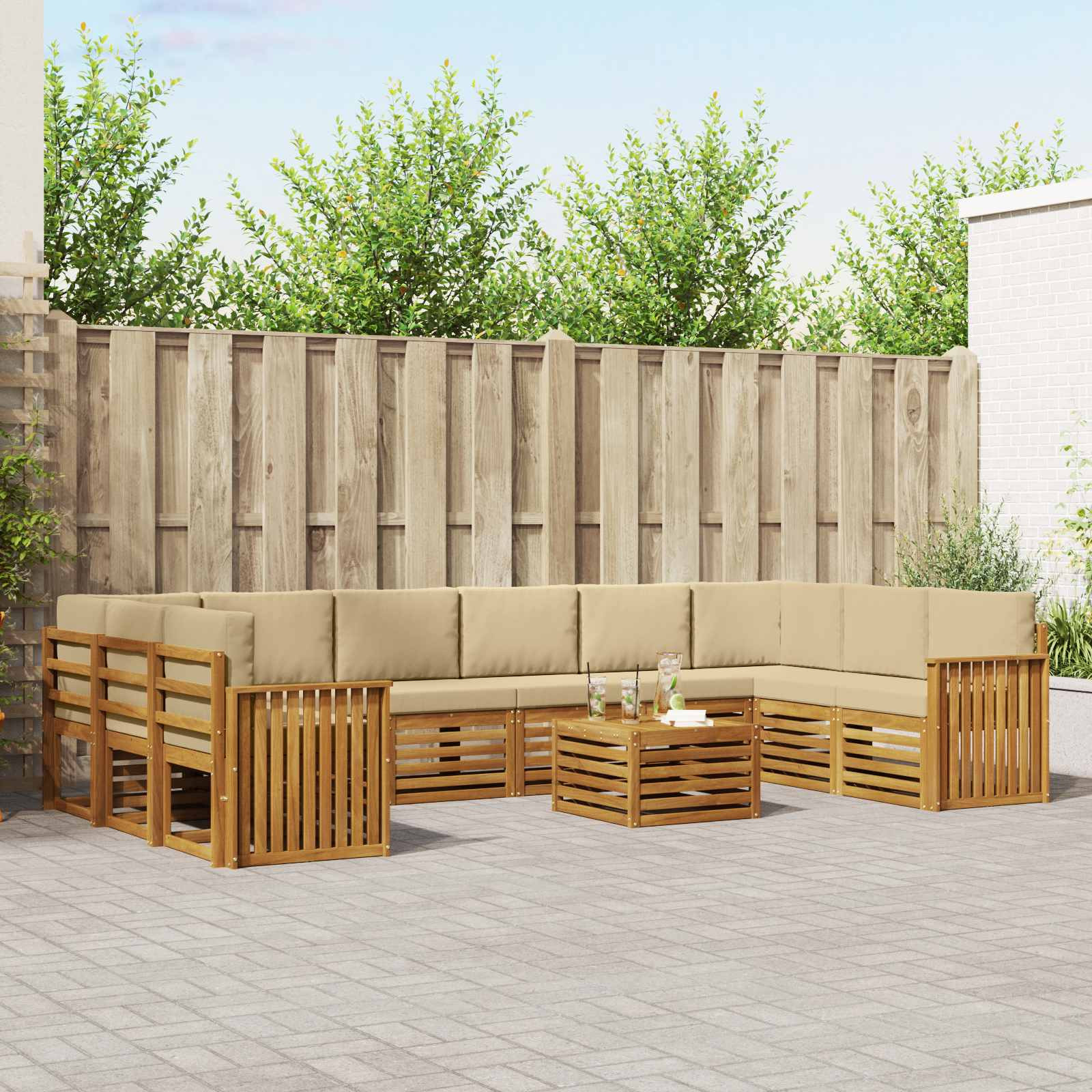 vidaXL Outdoor-Sofagarnitur 11 pcs Natur und Beige Massivholz Akazie