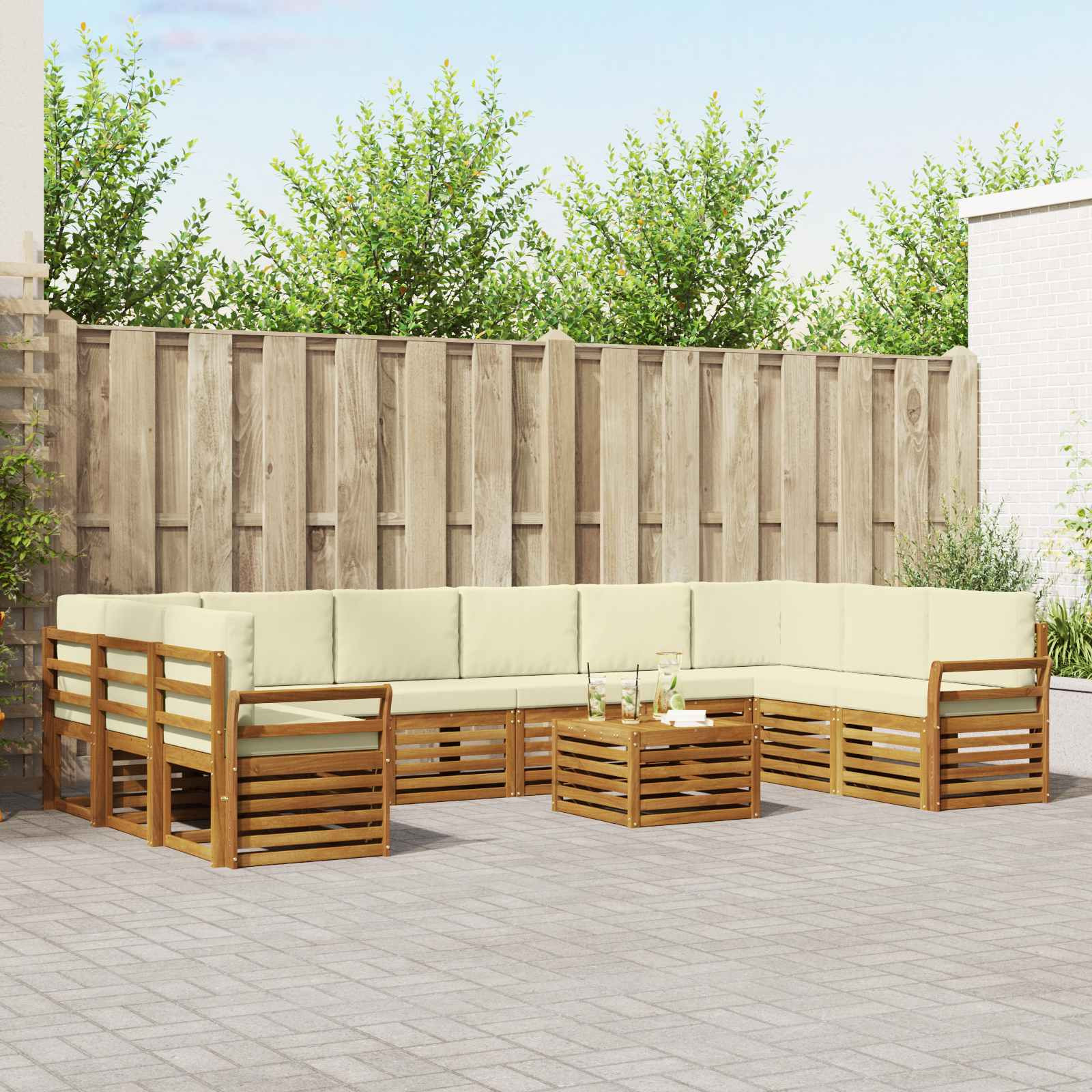 vidaXL Outdoor-Sofagarnitur 11 pcs Natur und Creme Massivholz Akazie