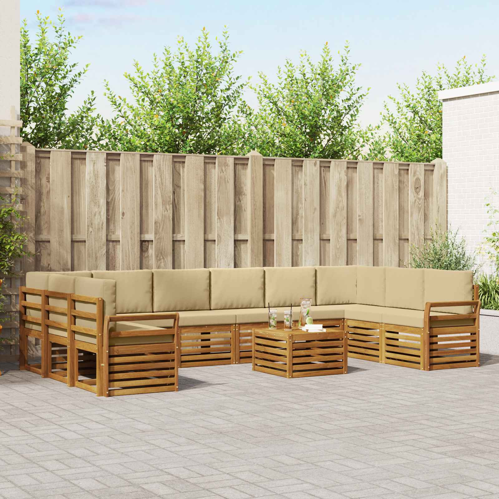 vidaXL Outdoor-Sofagarnitur 11 pcs Natur und Beige Massivholz Akazie