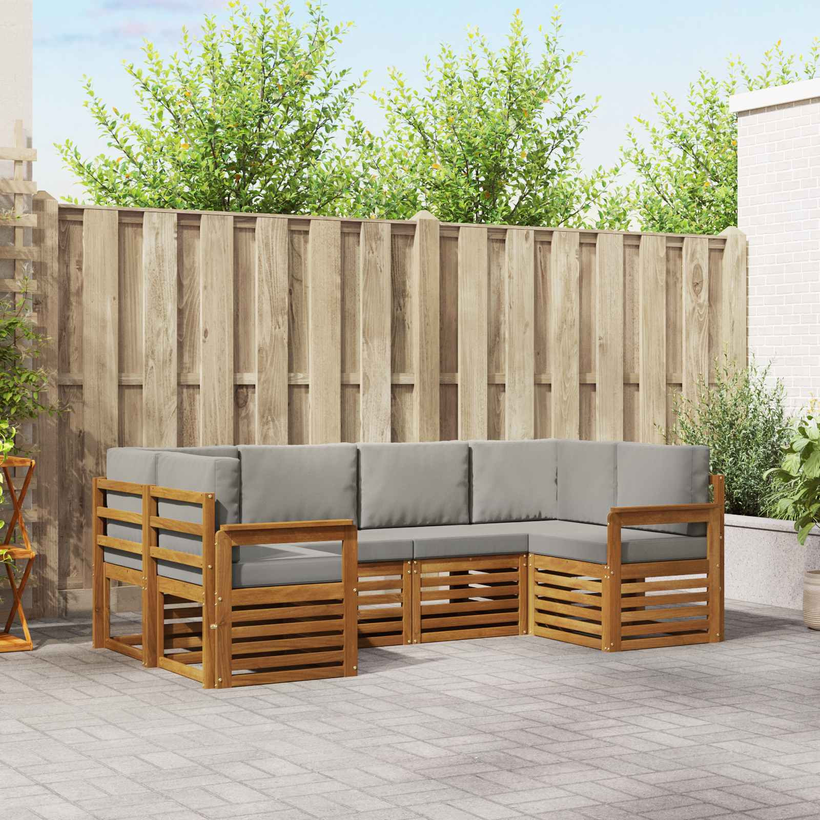 vidaXL Ecksofa Set mit Kissen 6 pcs Natürlich und Hellgrau